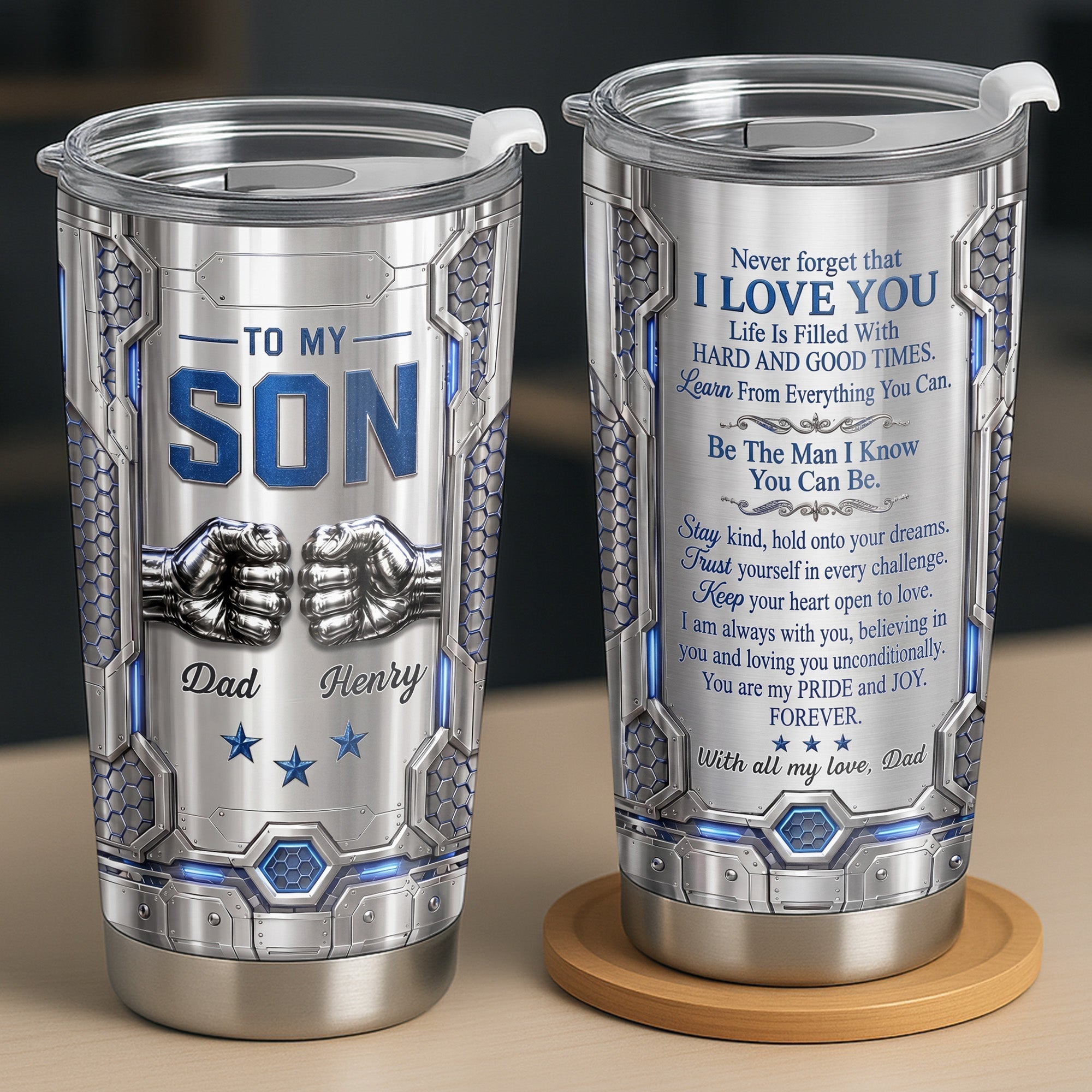Personalized Stainless Steel Tumbler Custom Name for Son Gift