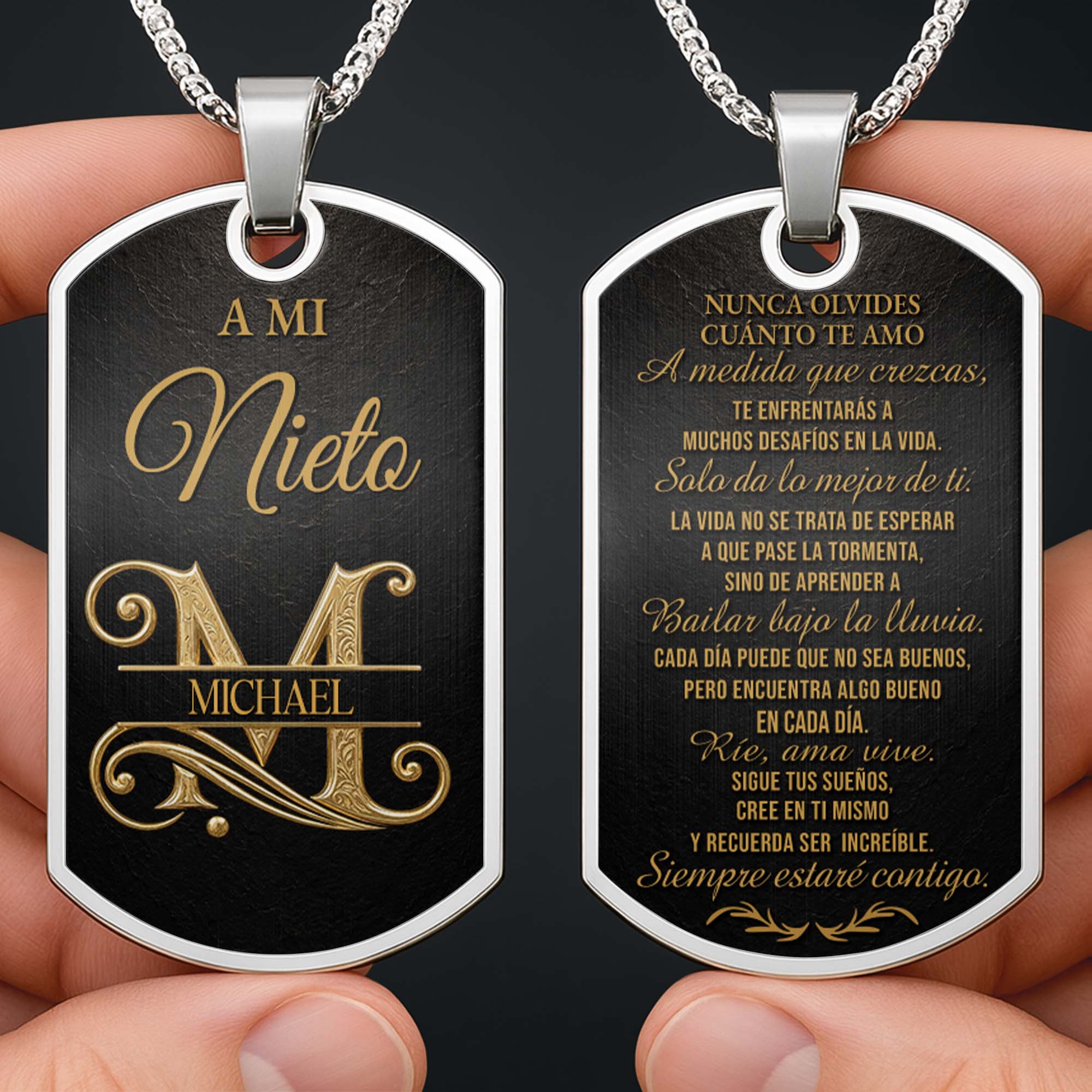 Custom Dog Tag Necklace Personalize Name for Grandson Gift