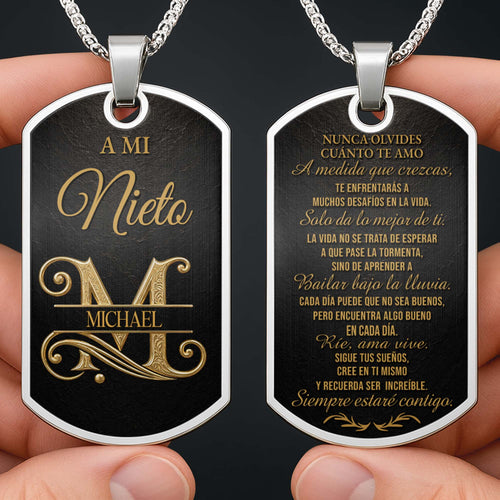 Custom Dog Tag Necklace Personalize Name for Grandson Gift