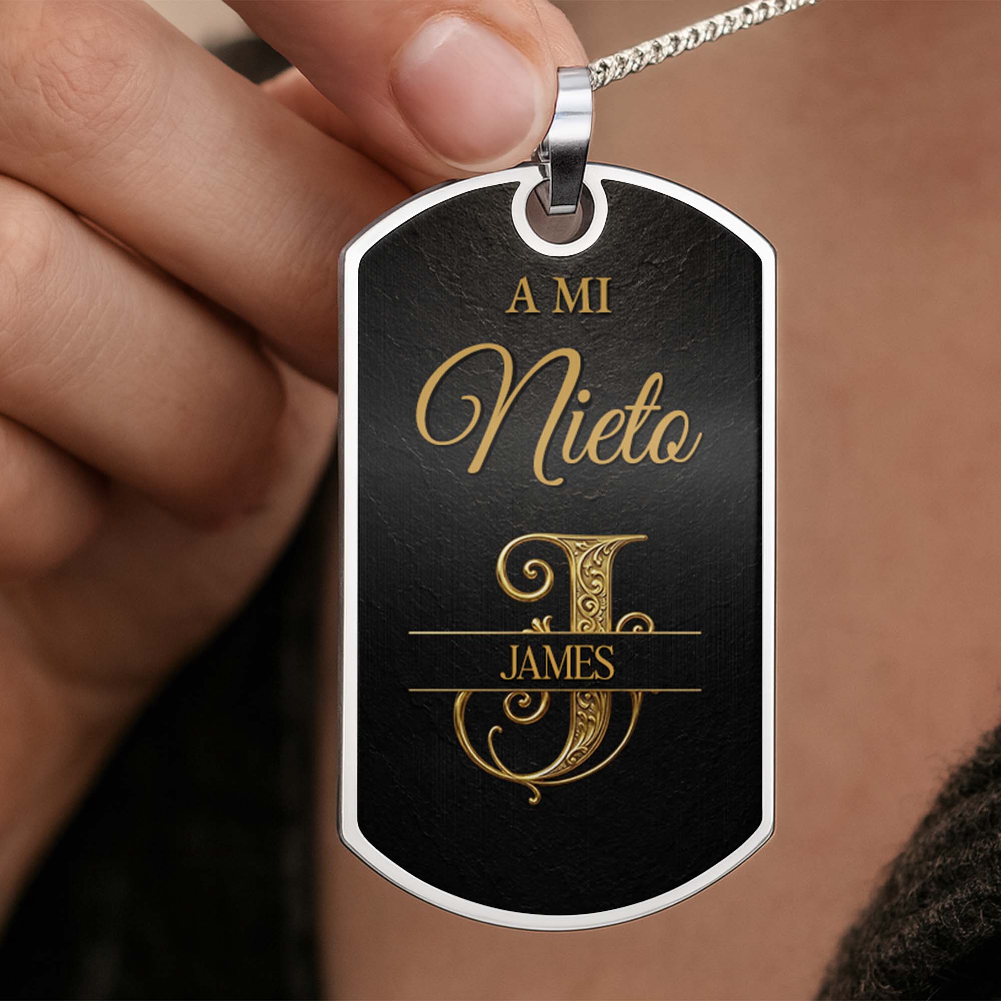 Custom Dog Tag Necklace Personalize Name for Grandson Gift