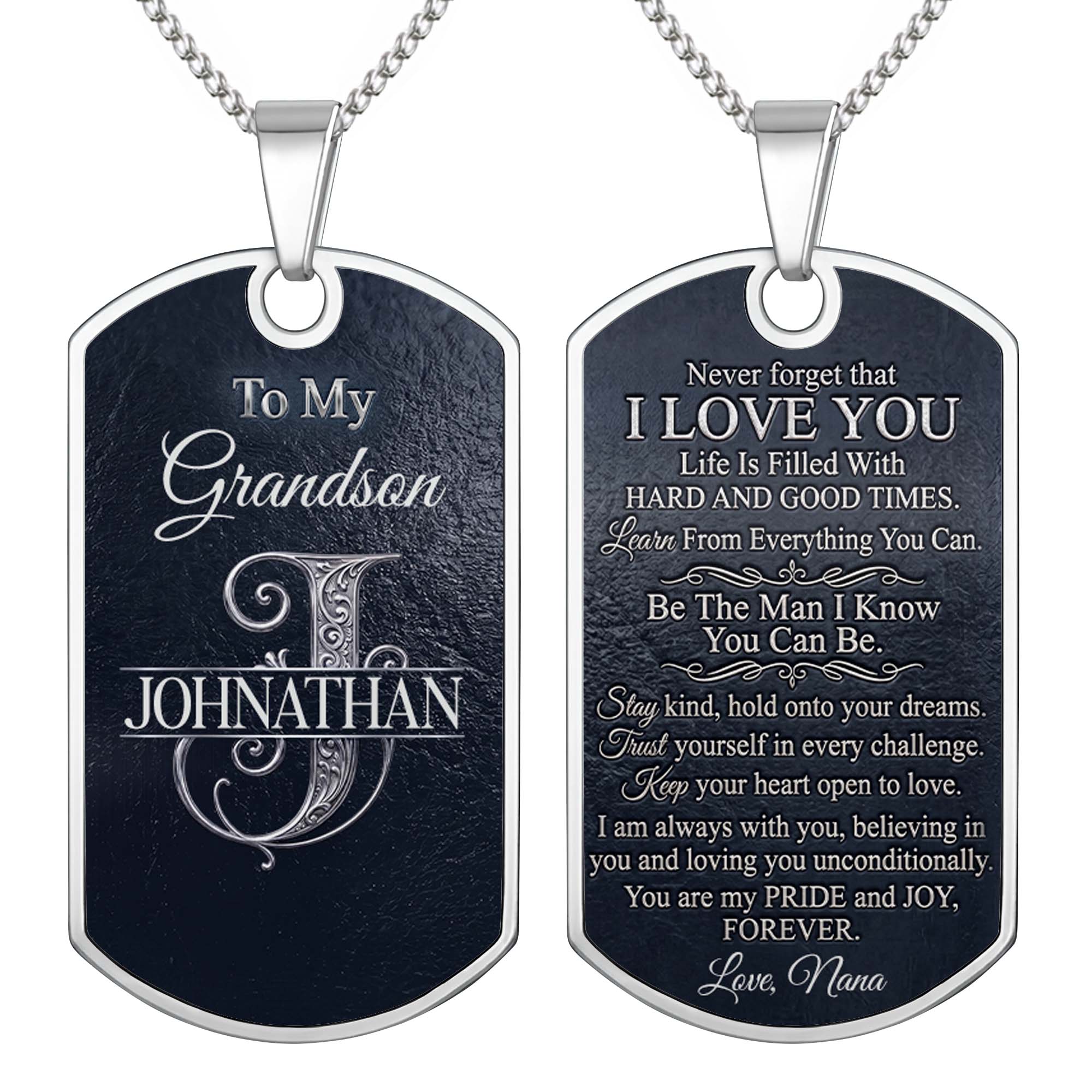 Personalized Dog Tag Necklace Custom Name Gift for Grandson