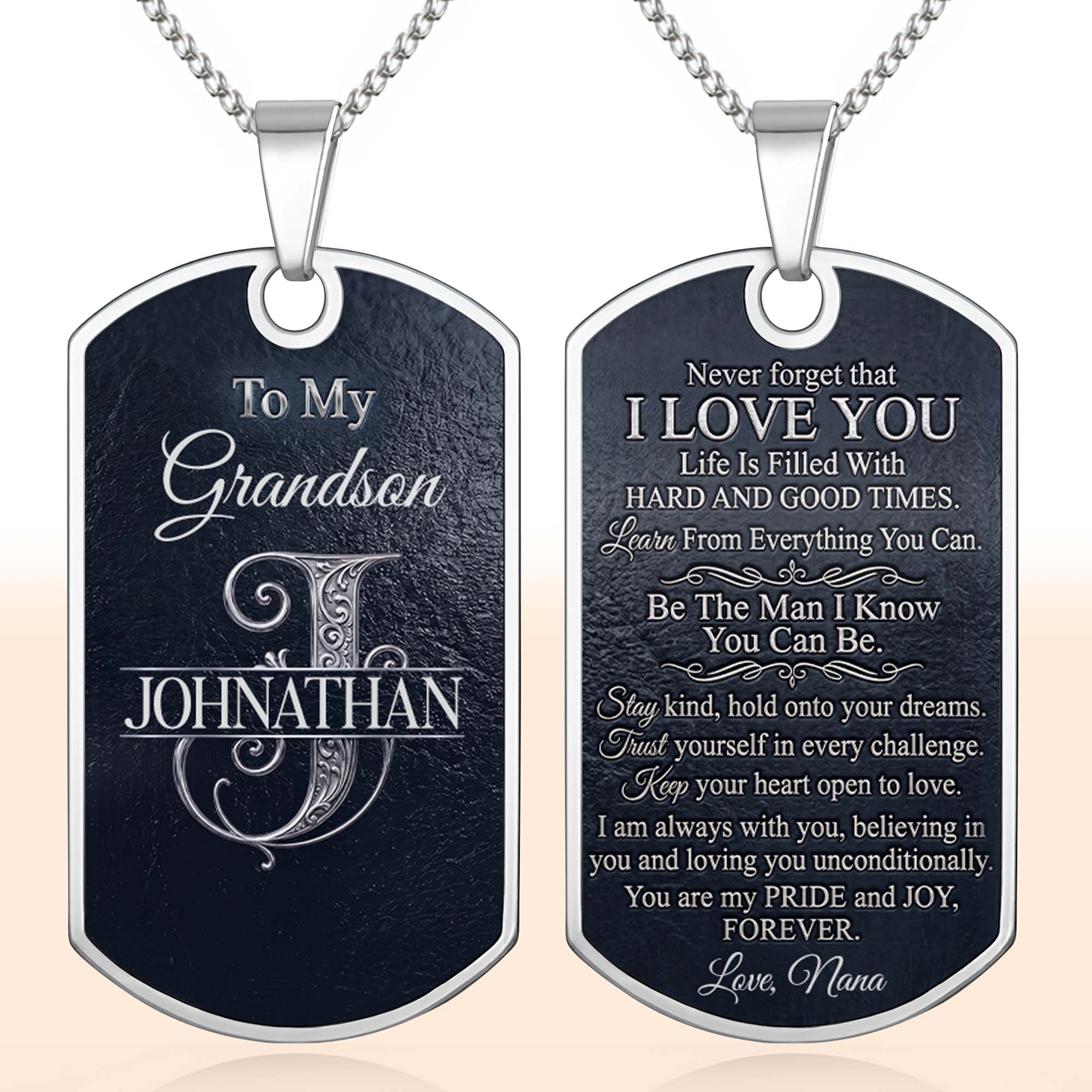Personalized Dog Tag Necklace Custom Name Gift for Grandson