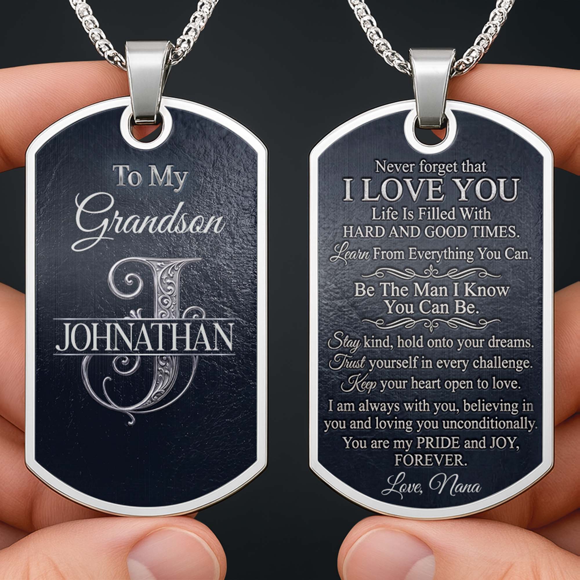 Personalized Dog Tag Necklace Custom Name Gift for Grandson