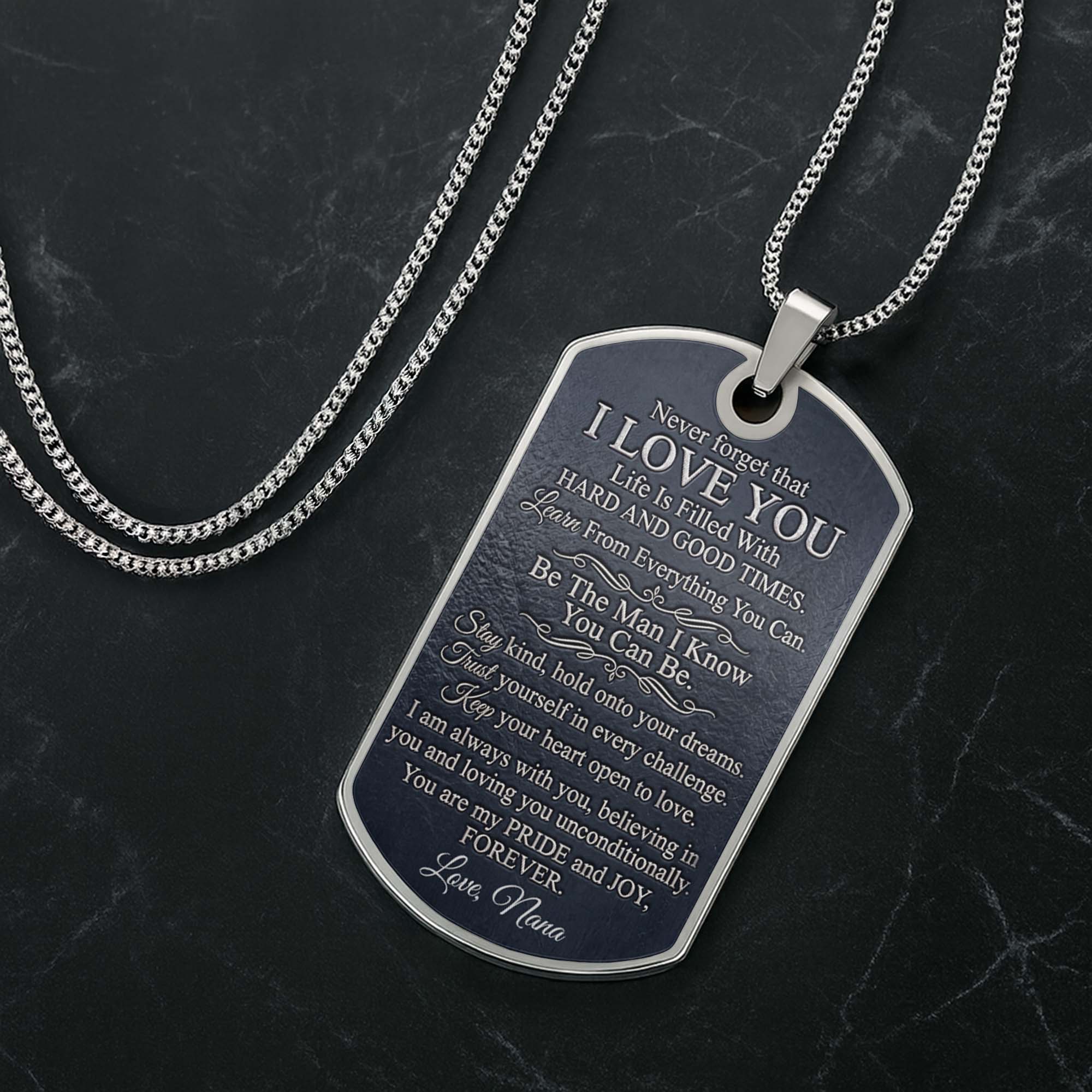 Personalized Dog Tag Necklace Custom Name Gift for Grandson
