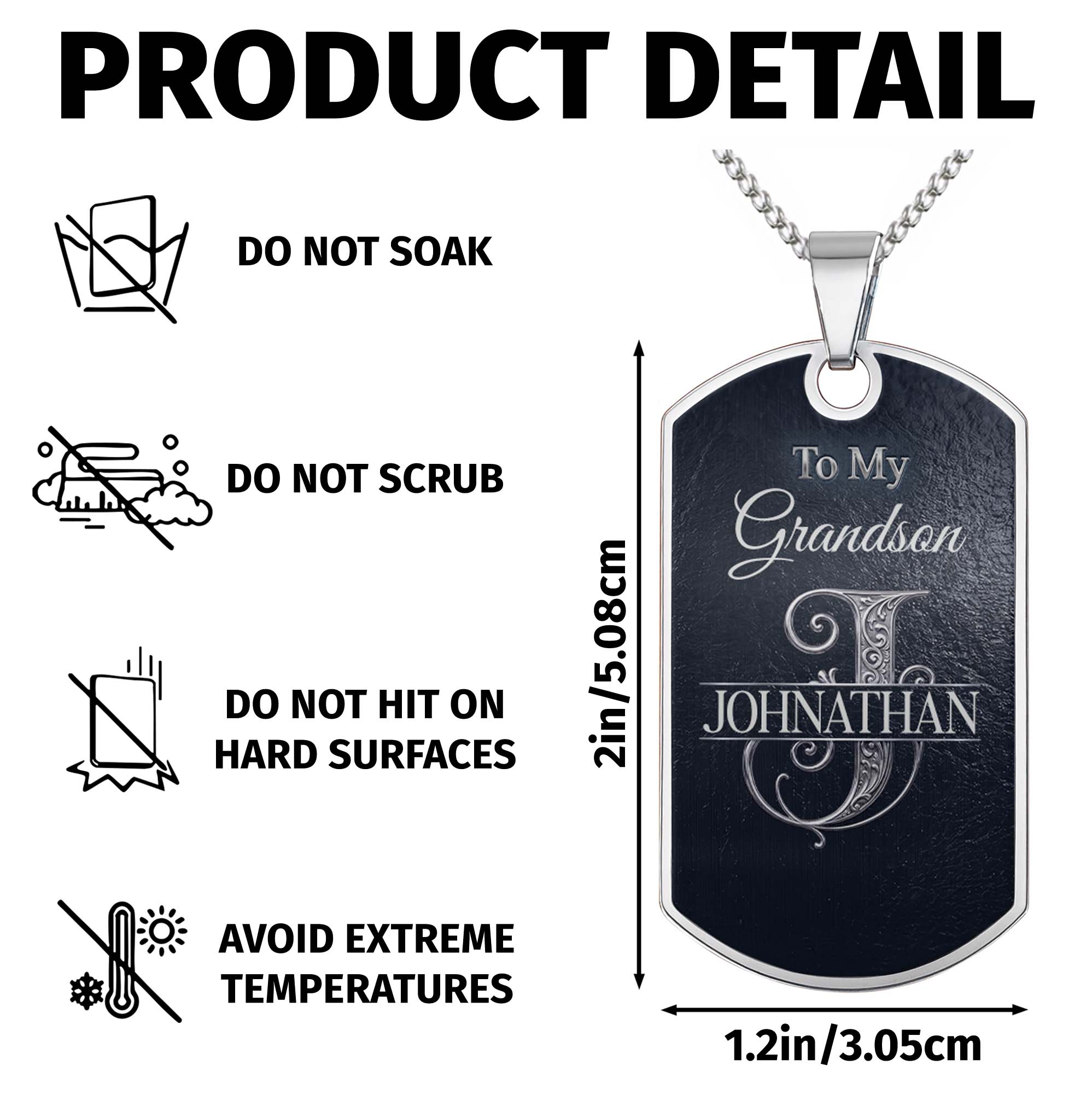 Personalized Dog Tag Necklace Custom Name Gift for Grandson