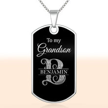 Load image into Gallery viewer, Custom Name Silver Dog Tag Necklace Personalized for Grandson
