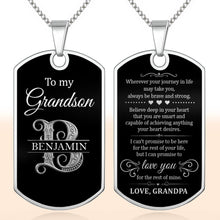 Load image into Gallery viewer, Custom Name Silver Dog Tag Necklace Personalized for Grandson
