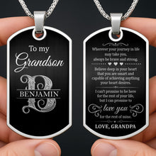 Load image into Gallery viewer, Custom Name Silver Dog Tag Necklace Personalized for Grandson
