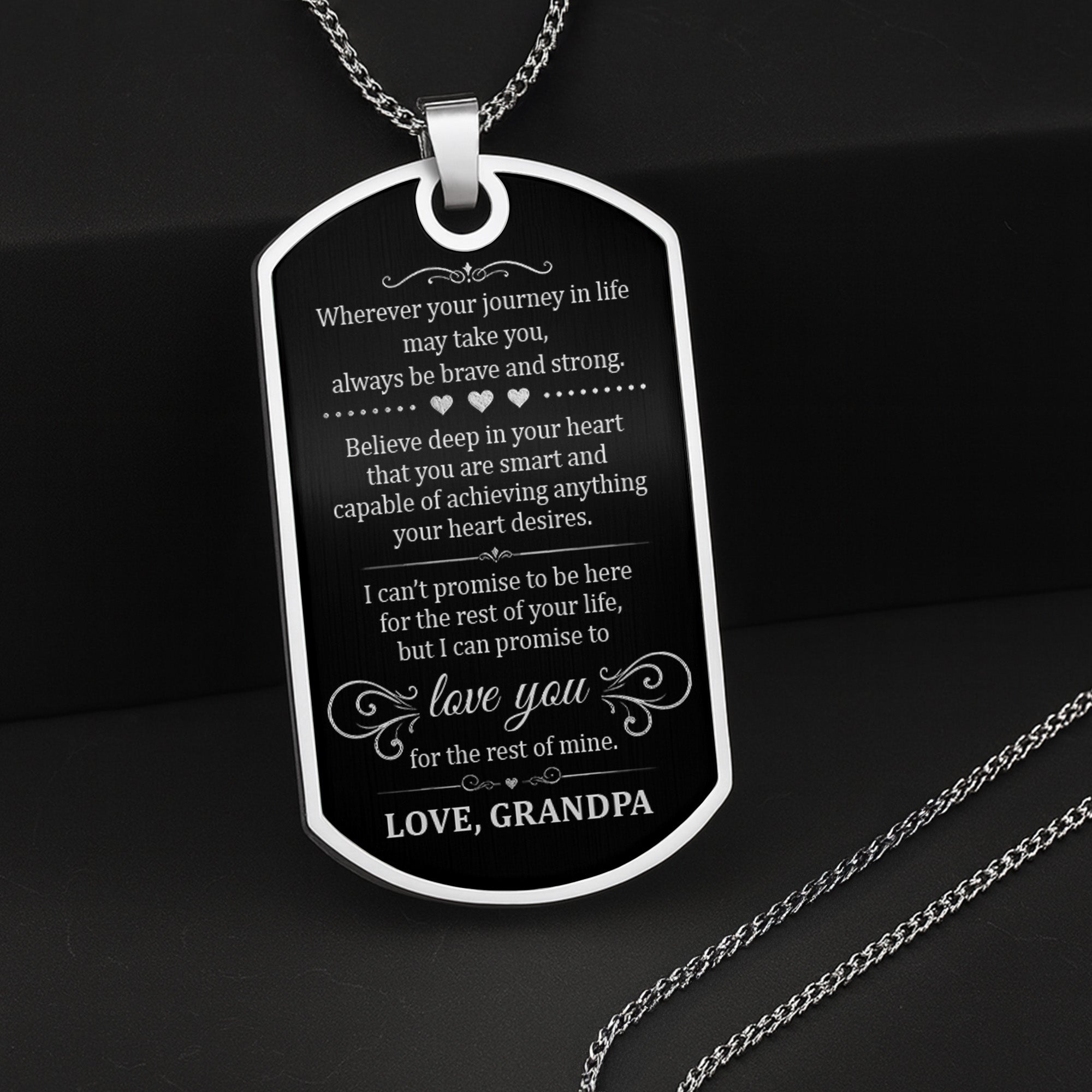 Custom Name Silver Dog Tag Necklace Personalized for Grandson