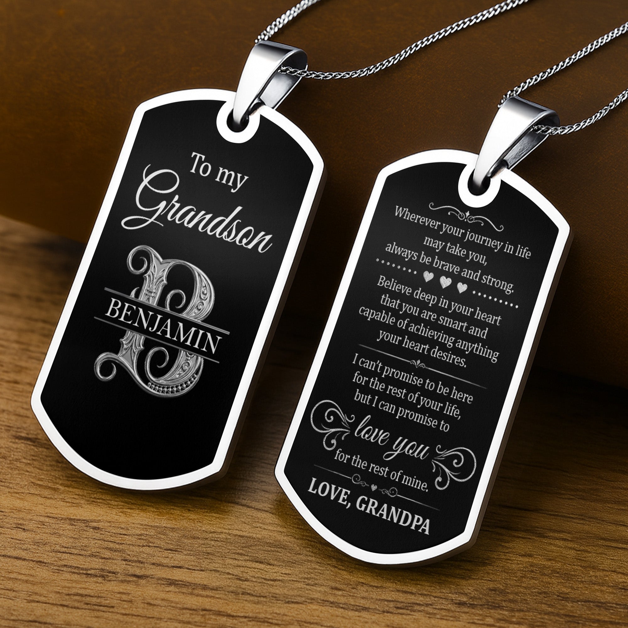 Custom Name Silver Dog Tag Necklace Personalized for Grandson