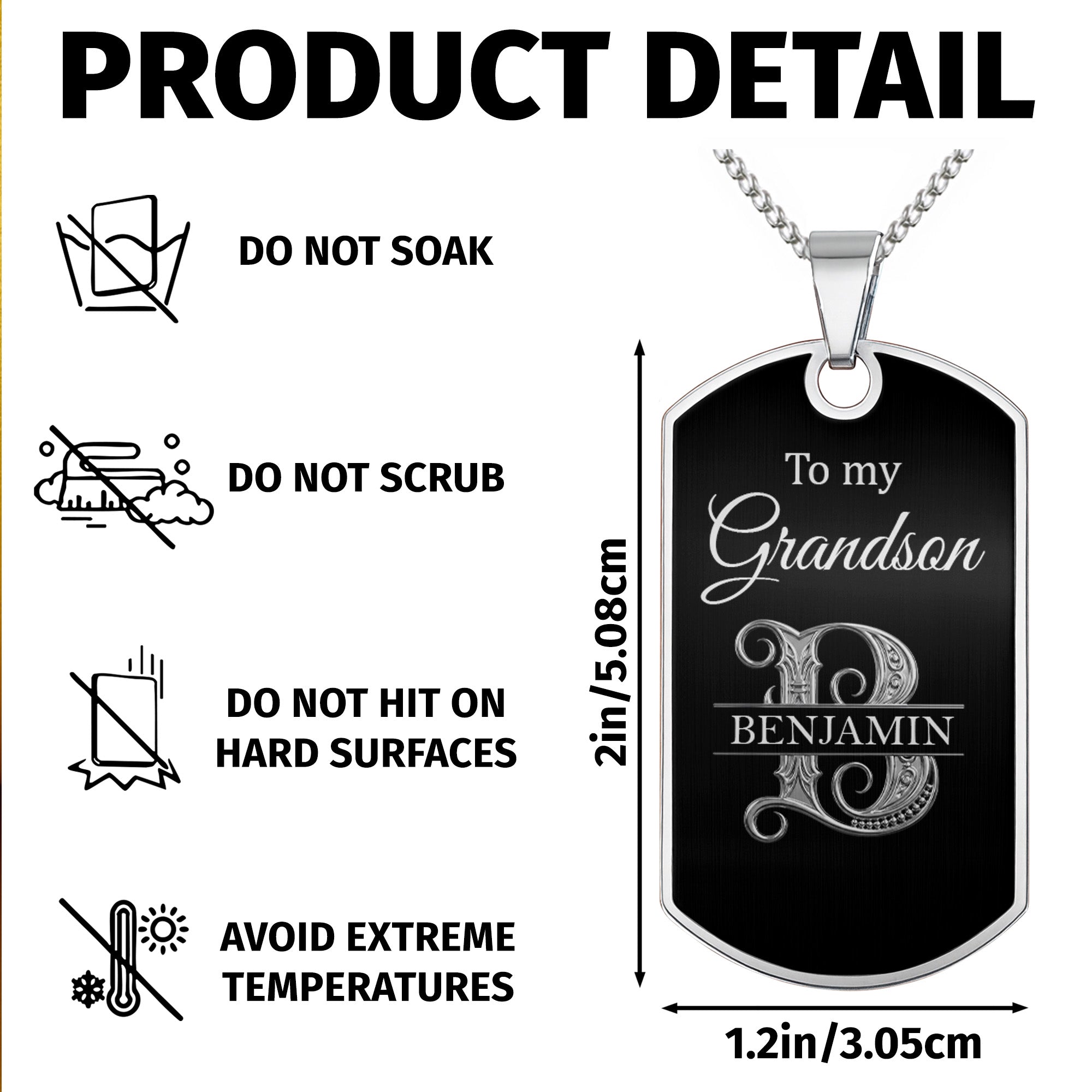 Custom Name Silver Dog Tag Necklace Personalized for Grandson