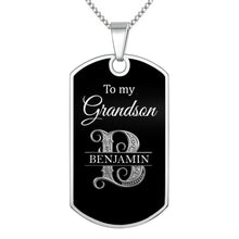 Load image into Gallery viewer, Custom Name Silver Dog Tag Necklace Personalized for Grandson
