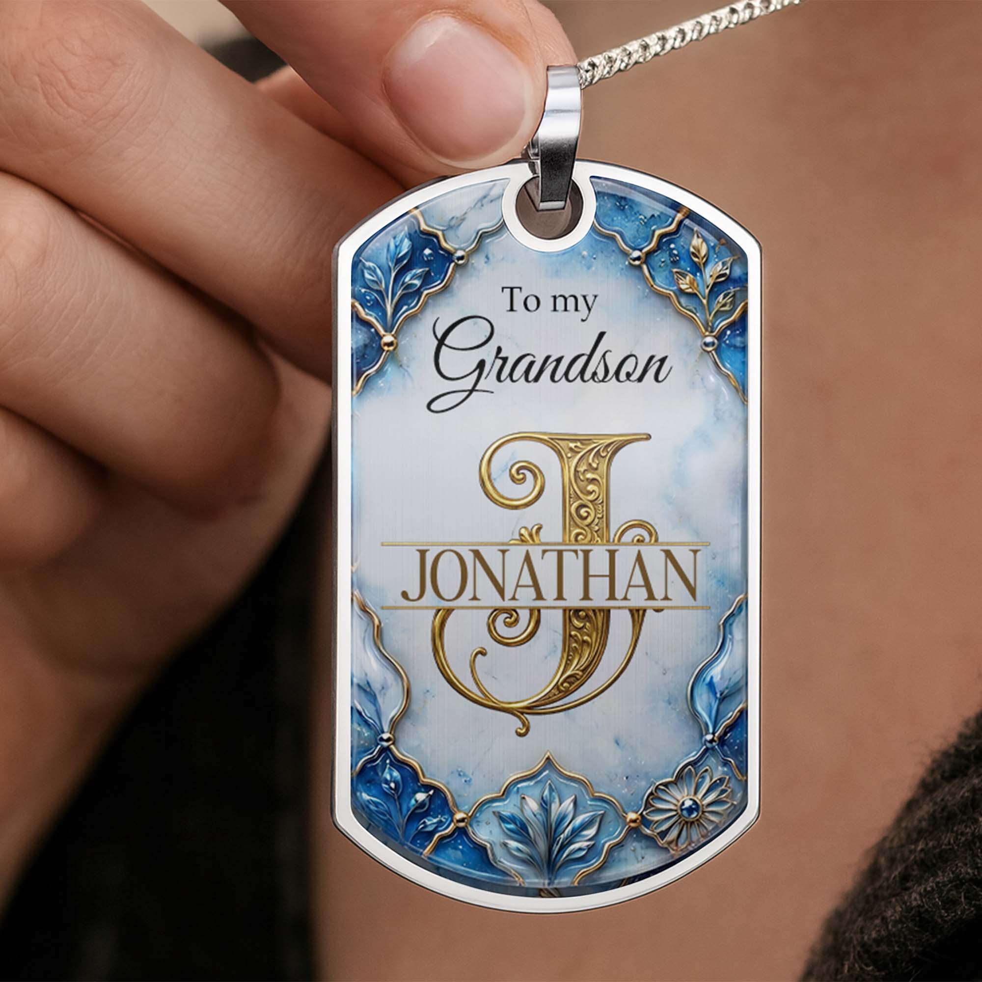 Personalized Dog Tag Necklace Custom Name for Grandson