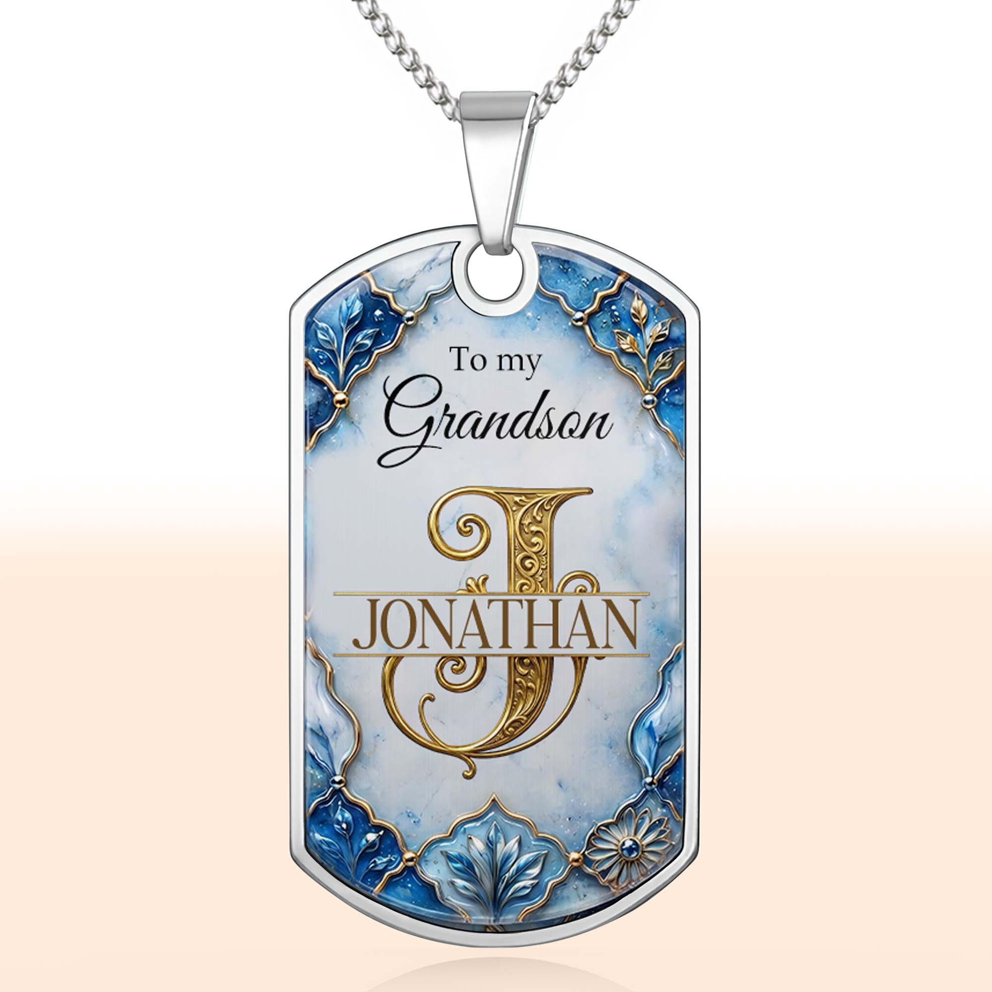 Personalized Dog Tag Necklace Custom Name for Grandson