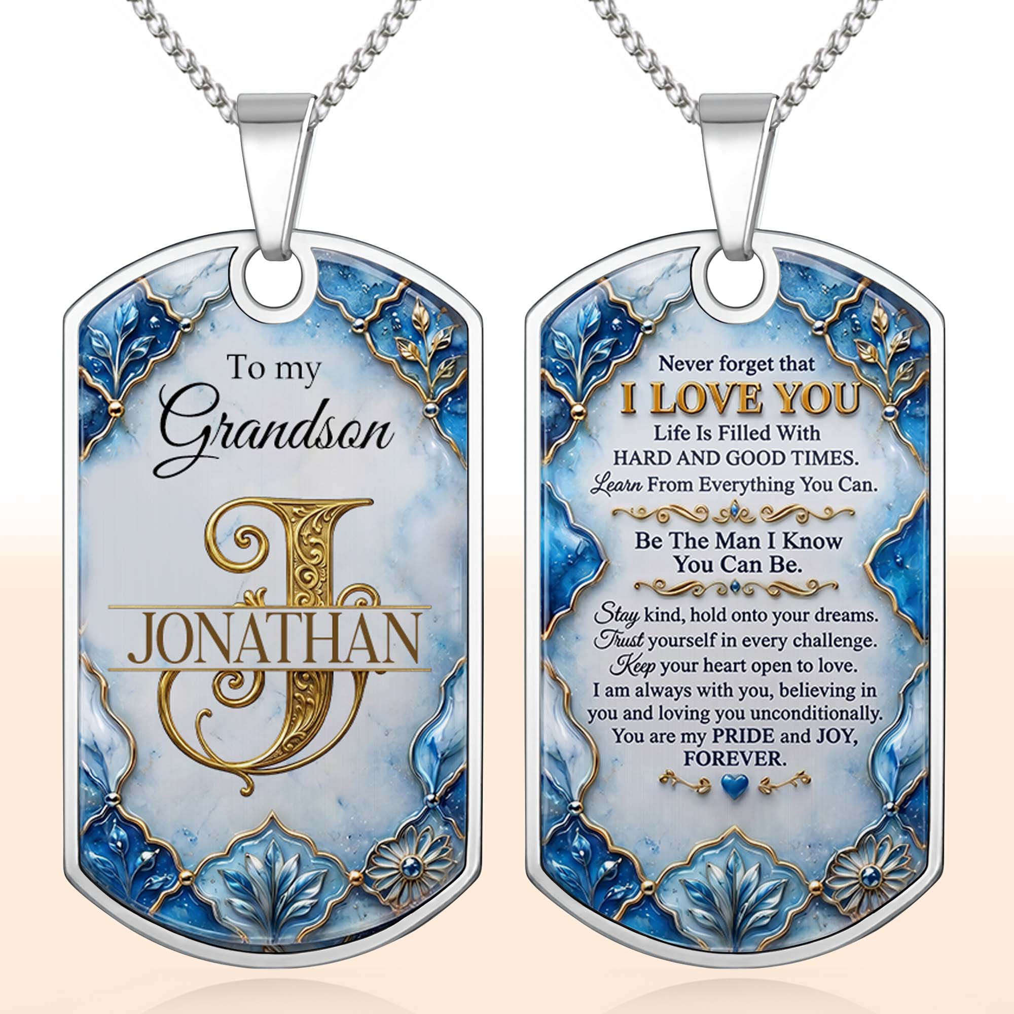 Personalized Dog Tag Necklace Custom Name for Grandson
