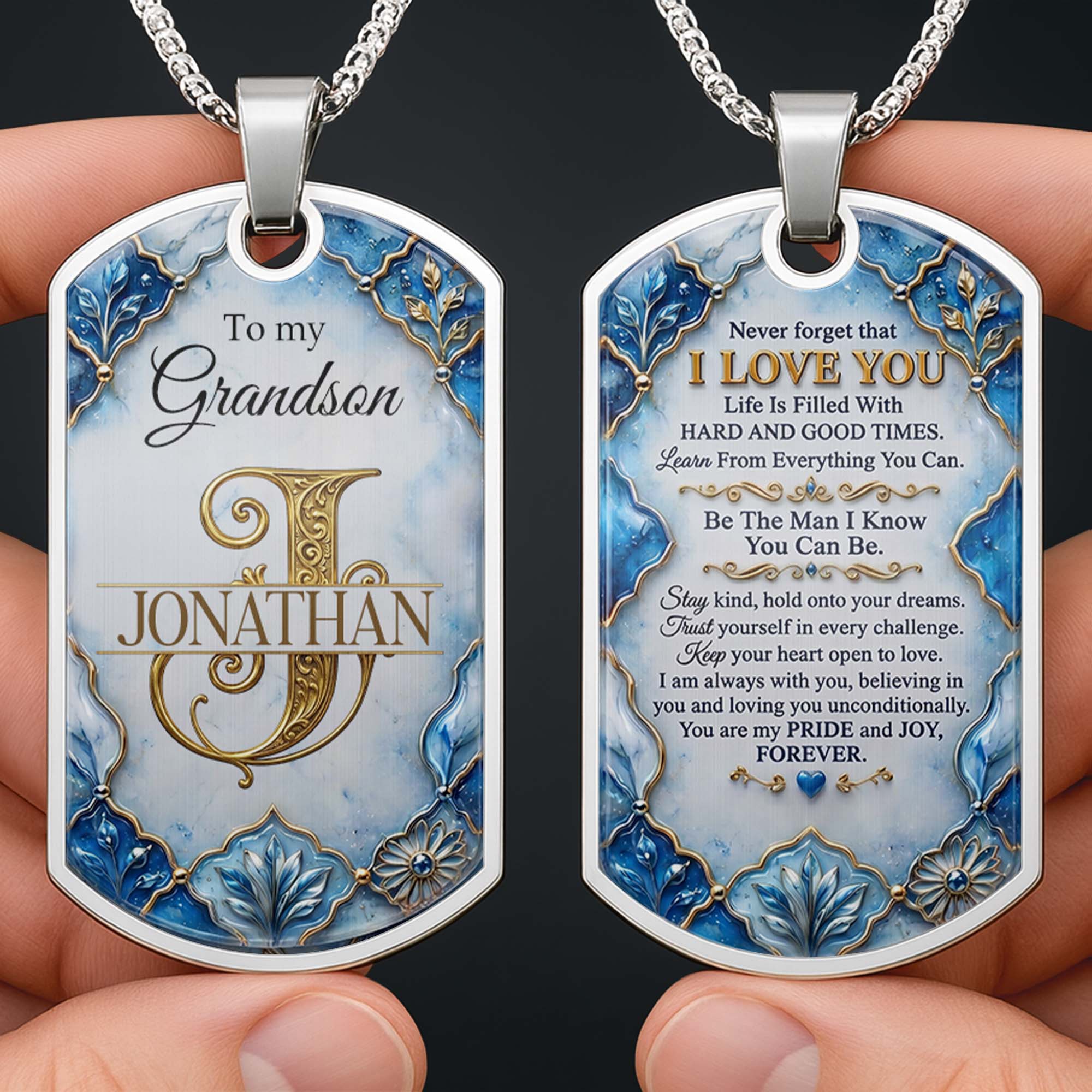 Personalized Dog Tag Necklace Custom Name for Grandson