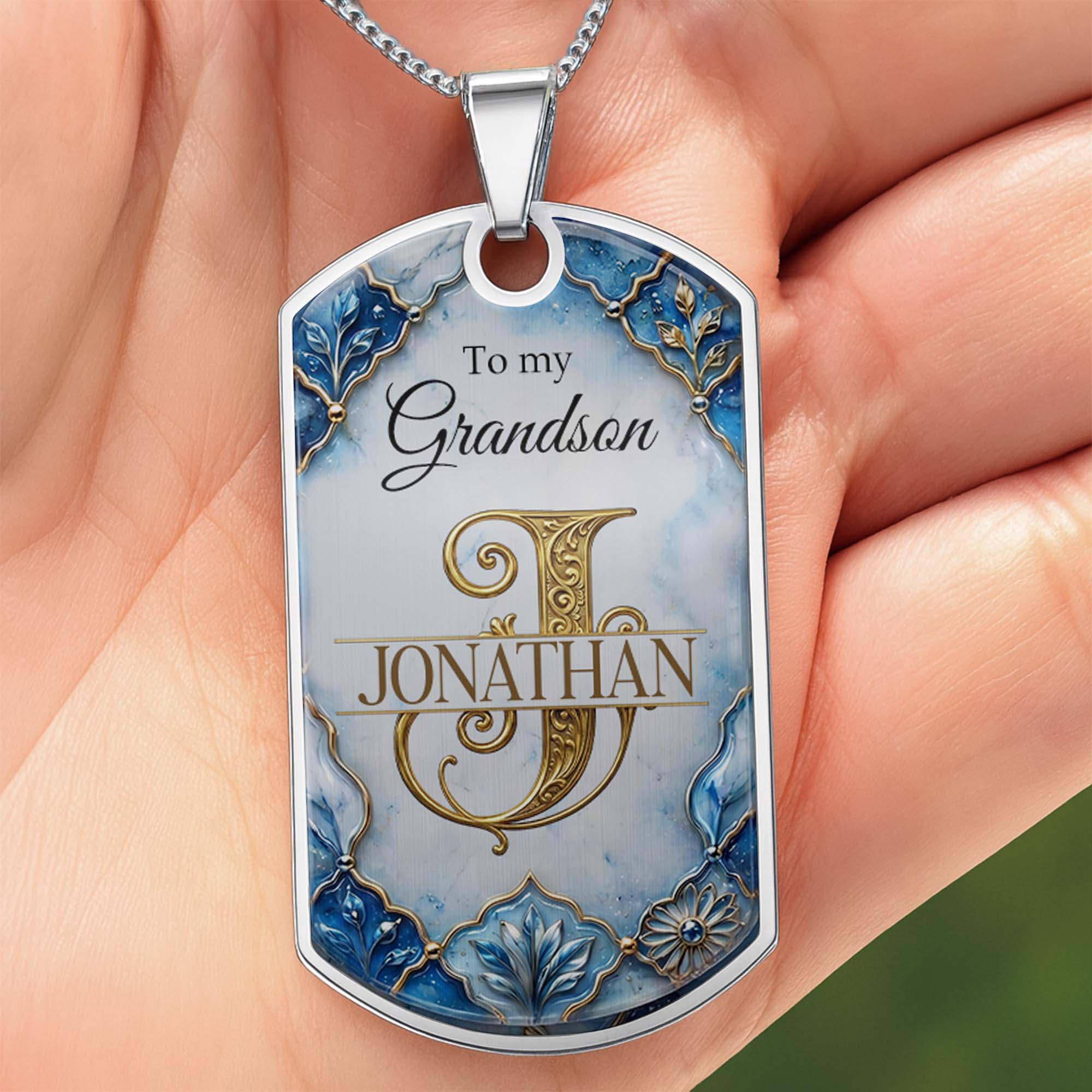 Personalized Dog Tag Necklace Custom Name for Grandson