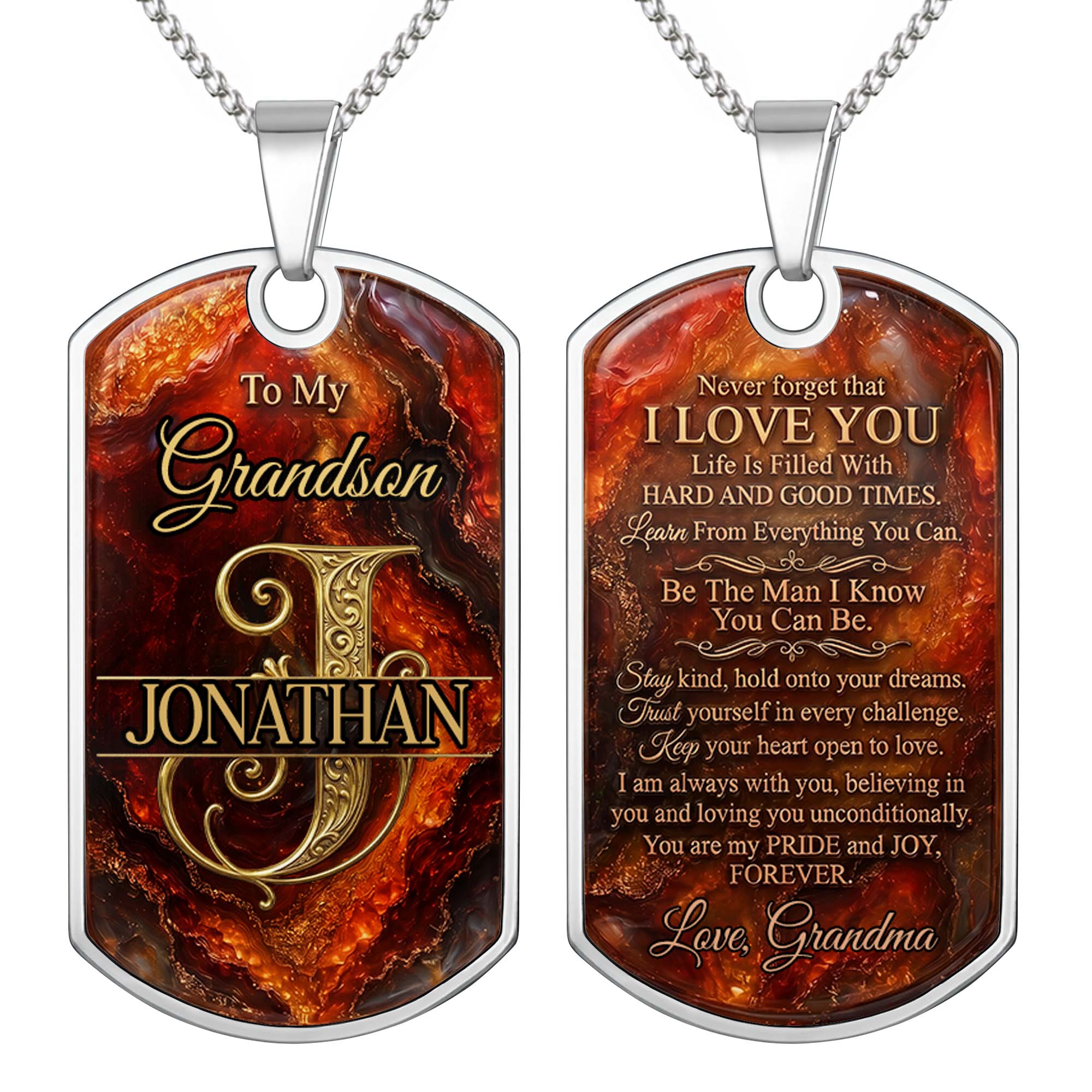 Personalized Dog Tag Necklace Custom Initial for Grandson
