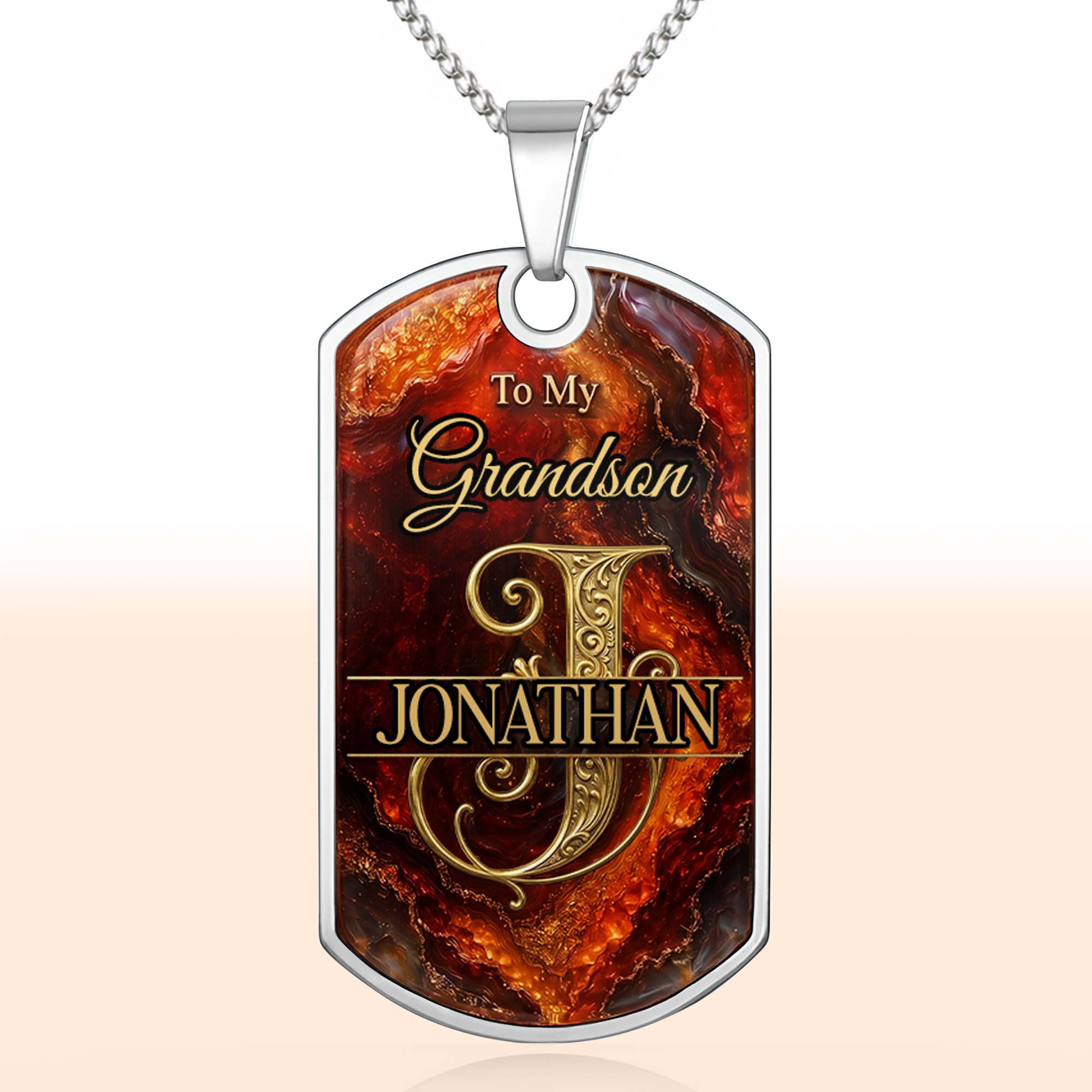 Personalized Dog Tag Necklace Custom Initial for Grandson