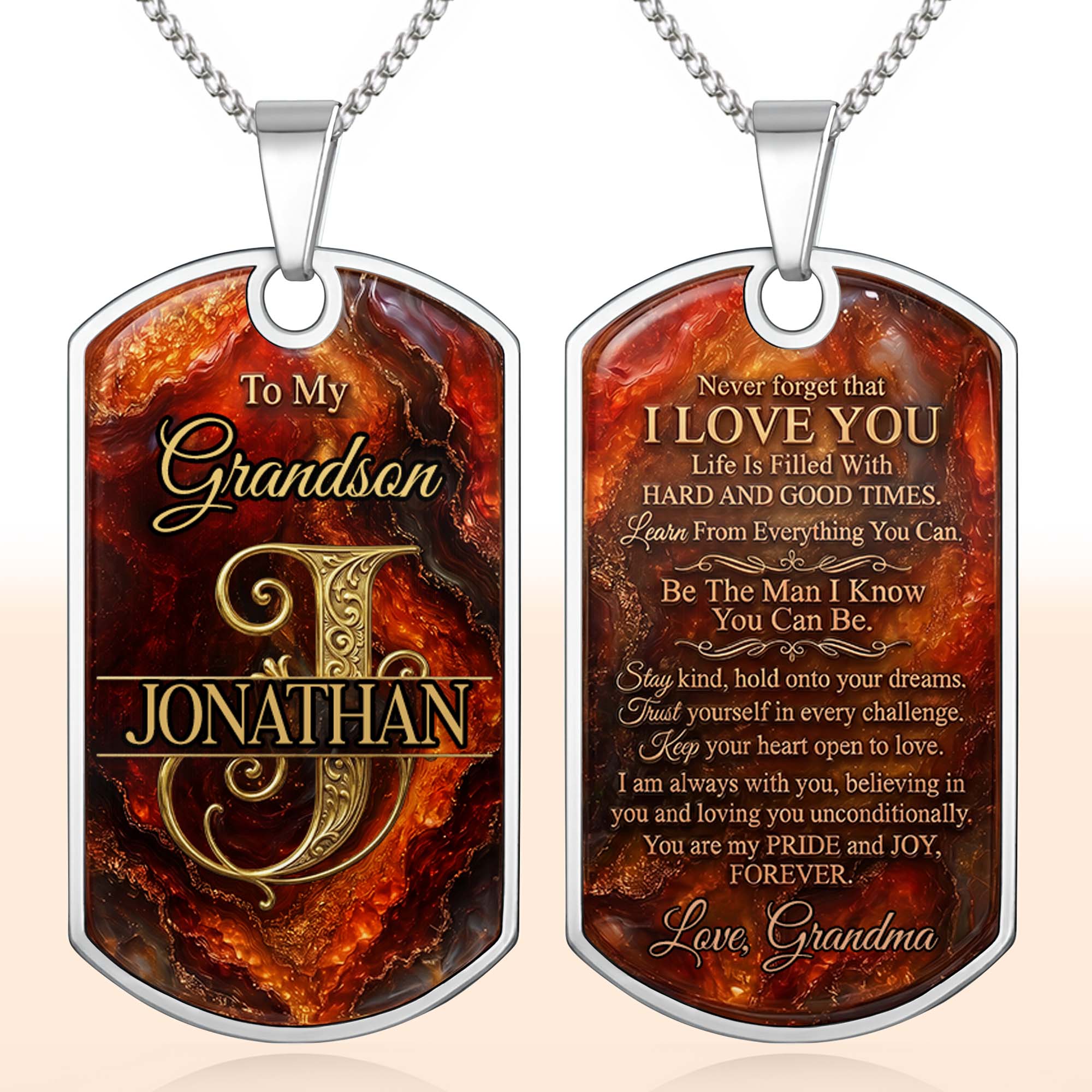 Personalized Dog Tag Necklace Custom Initial for Grandson