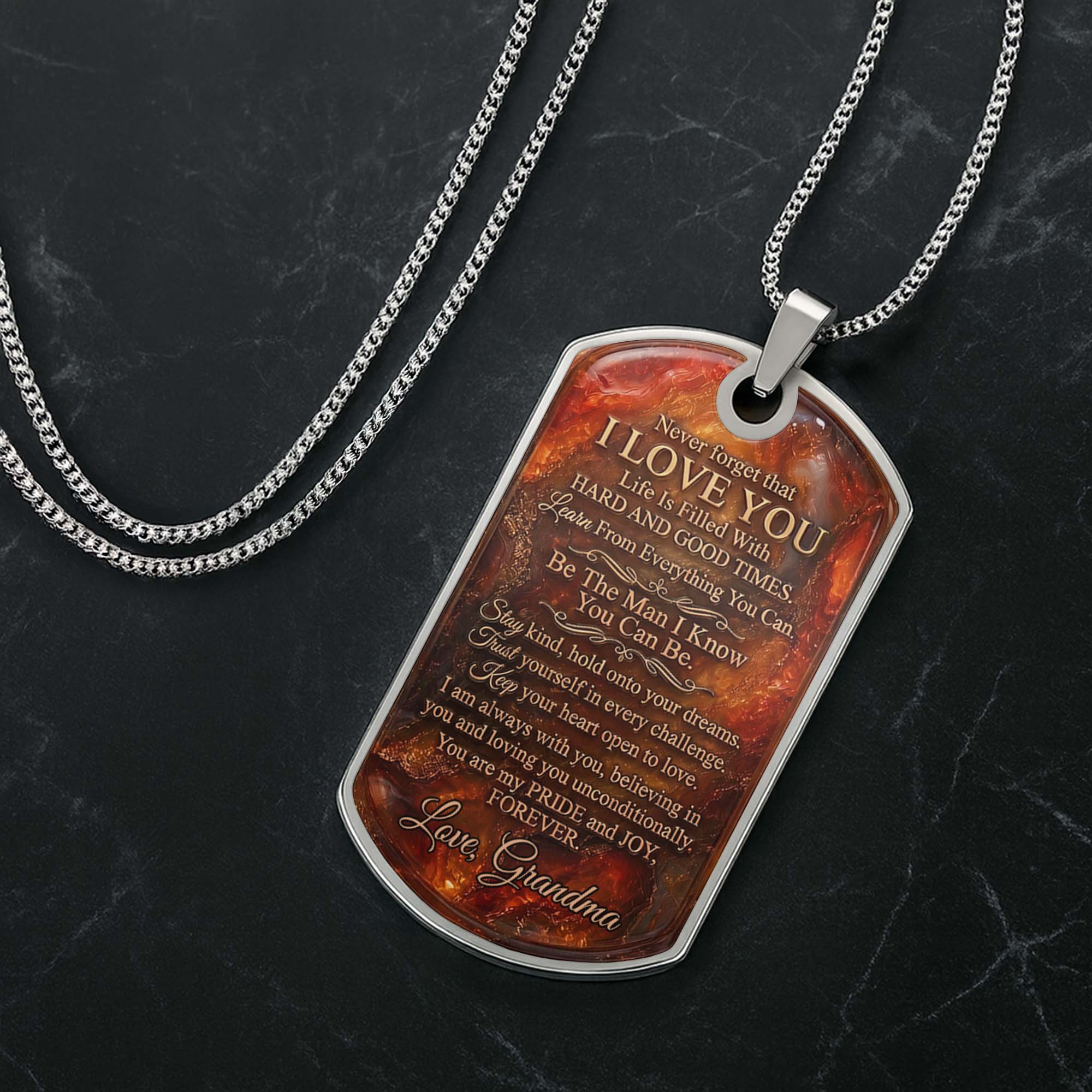 Personalized Dog Tag Necklace Custom Initial for Grandson