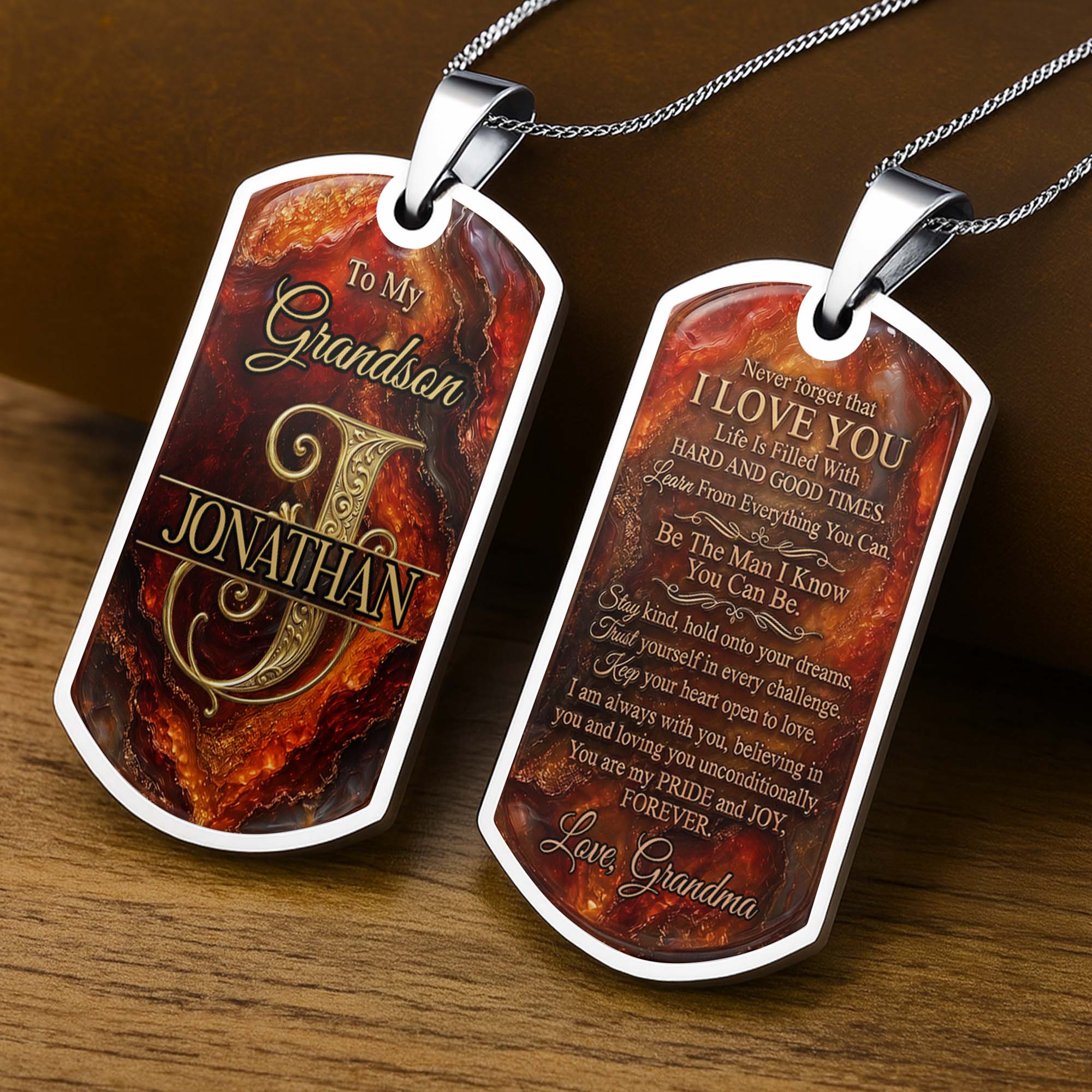 Personalized Dog Tag Necklace Custom Initial for Grandson