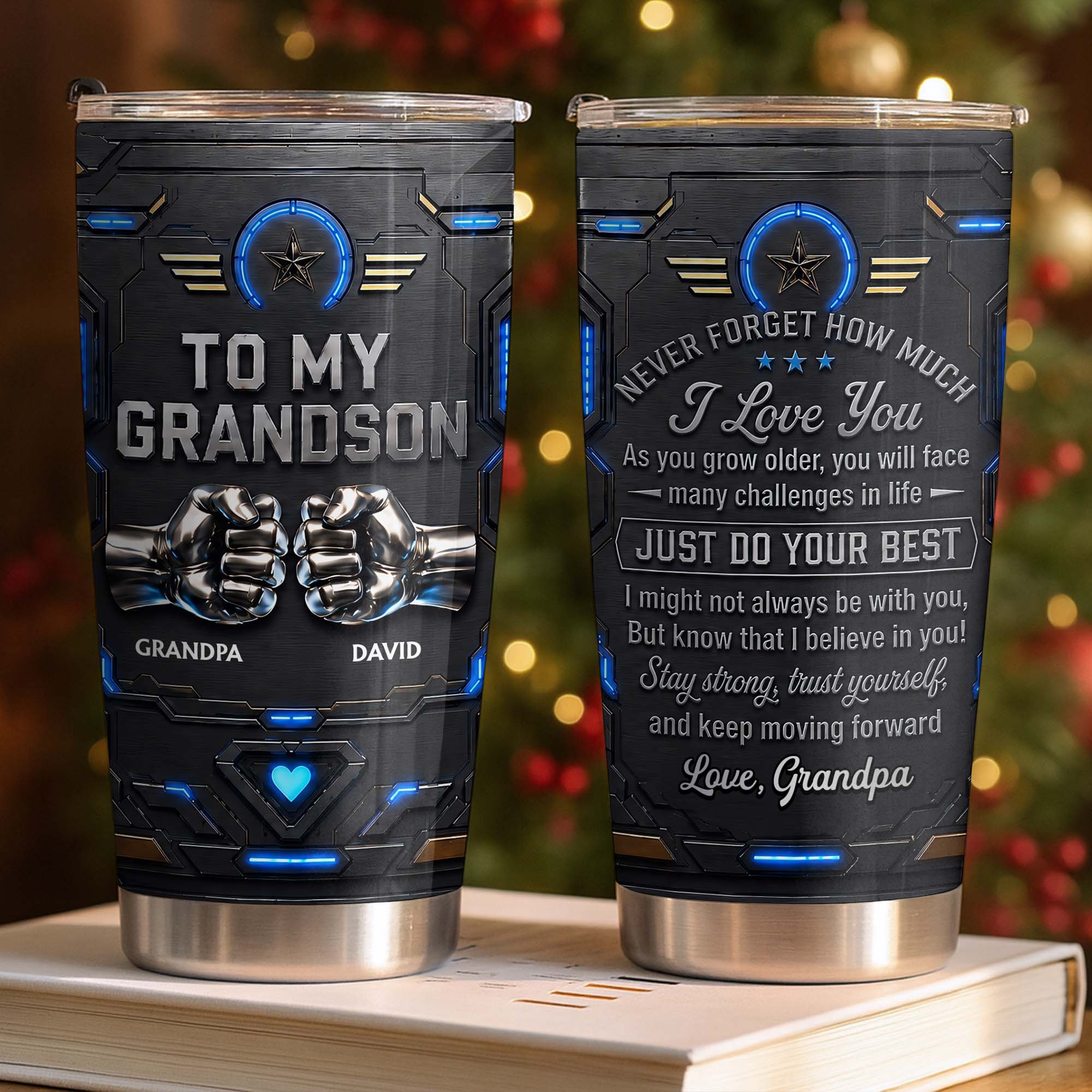 Personalized Stainless Steel Tumbler for Grandson Custom Message Gift