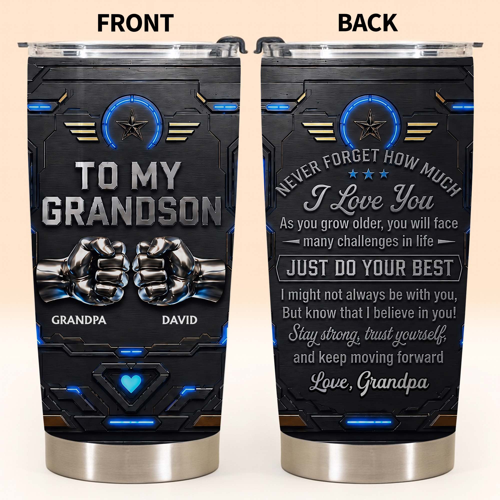 Personalized Stainless Steel Tumbler for Grandson Custom Message Gift