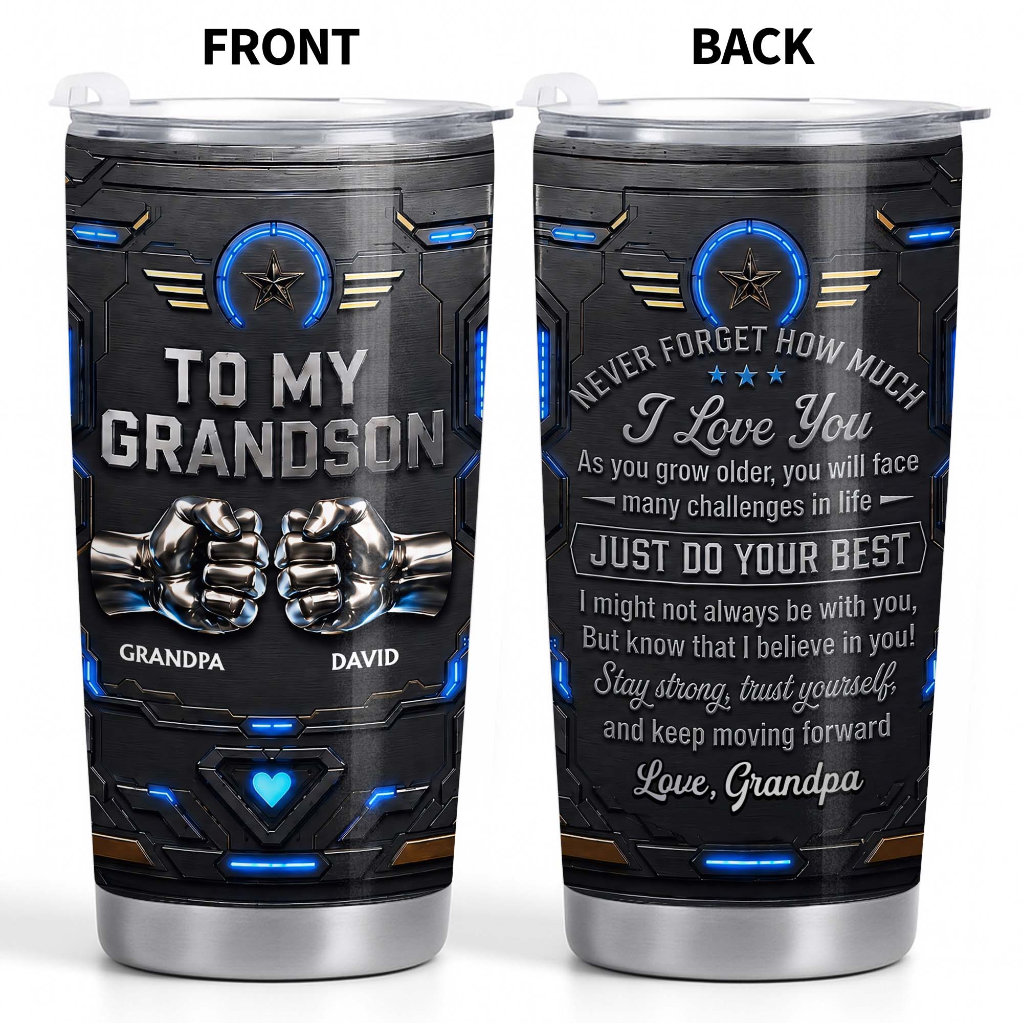 Personalized Stainless Steel Tumbler for Grandson Custom Message Gift