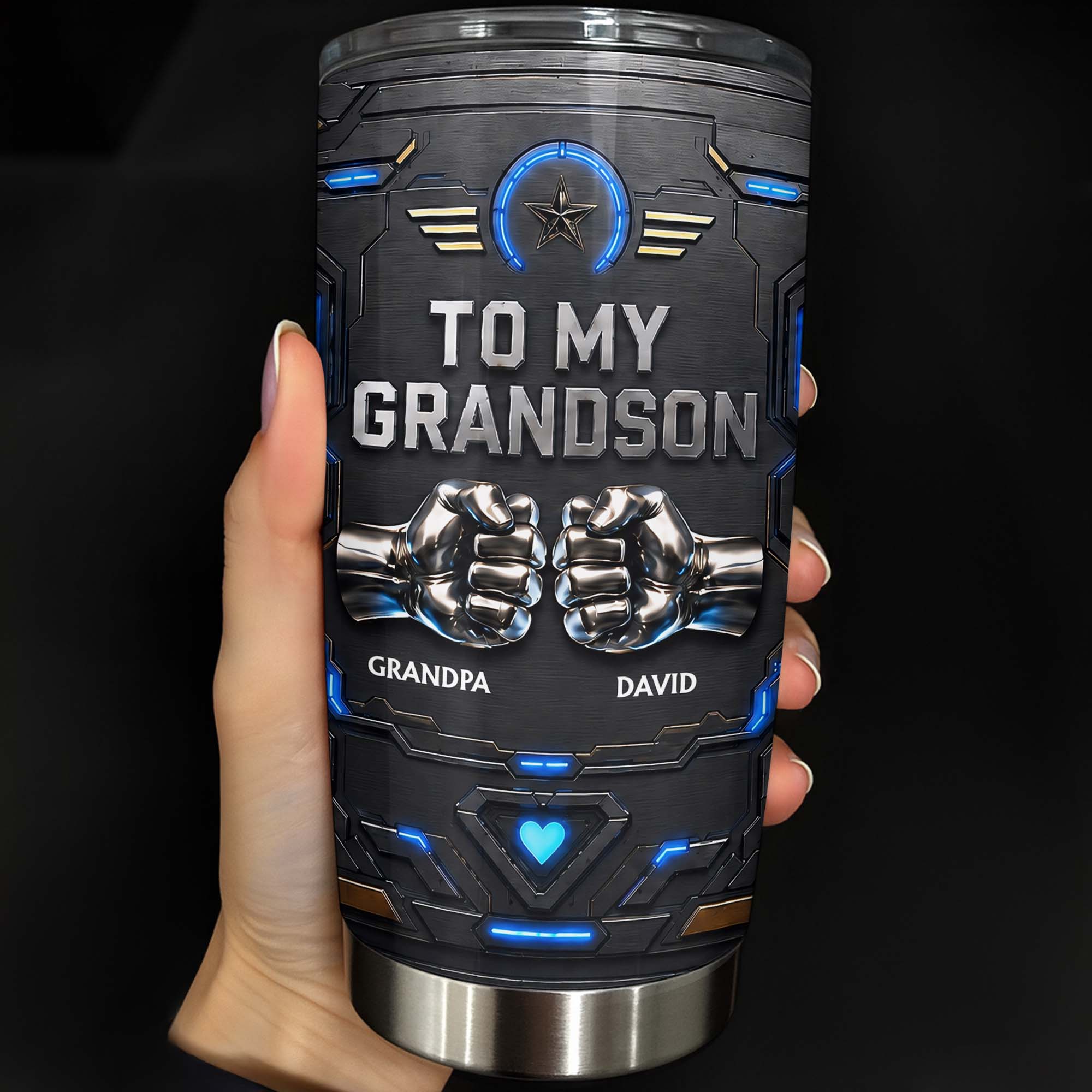 Personalized Stainless Steel Tumbler for Grandson Custom Message Gift