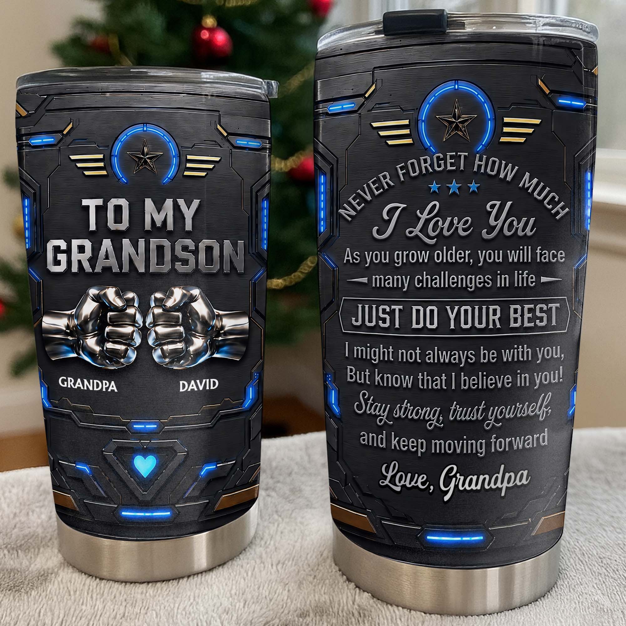 Personalized Stainless Steel Tumbler for Grandson Custom Message Gift