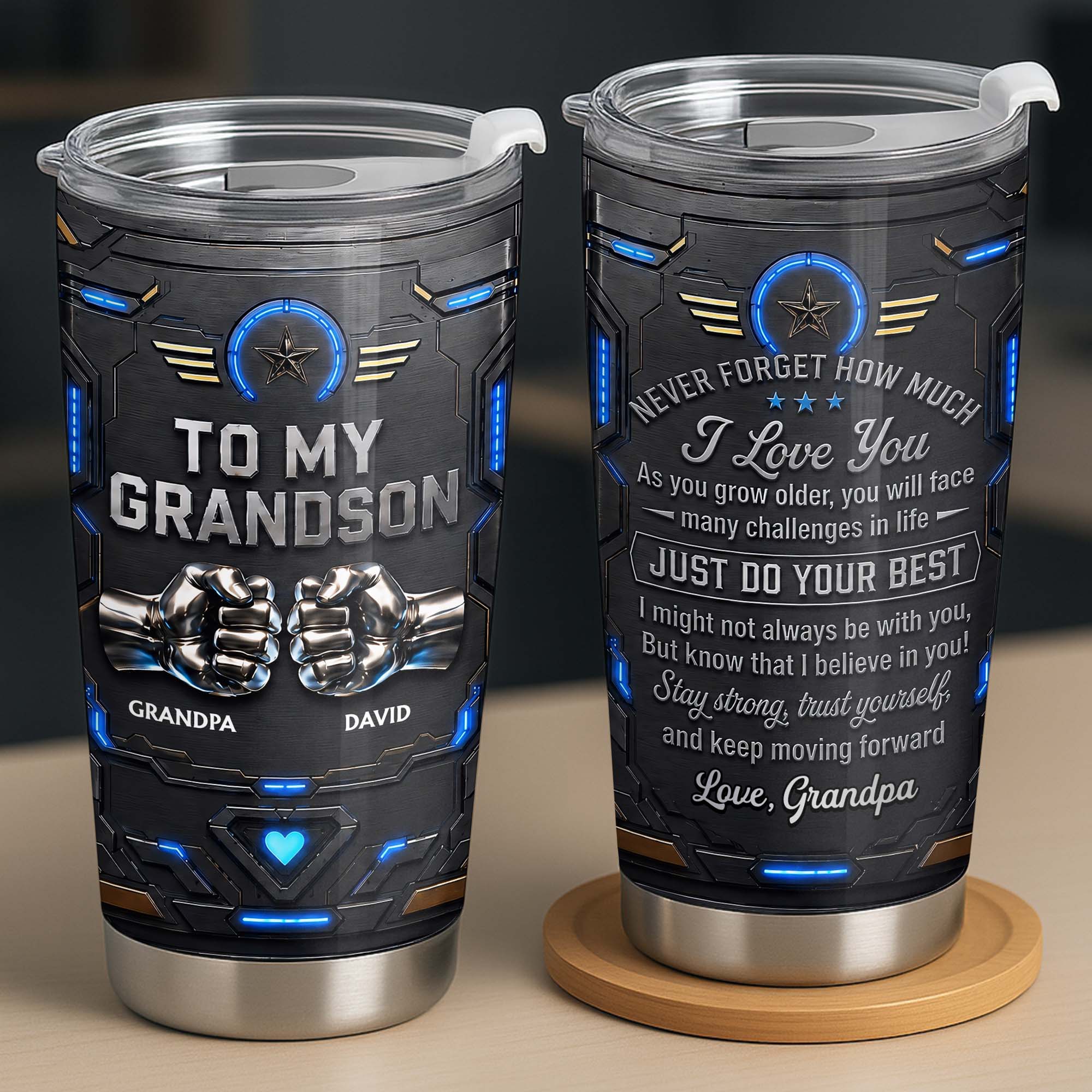Personalized Stainless Steel Tumbler for Grandson Custom Message Gift