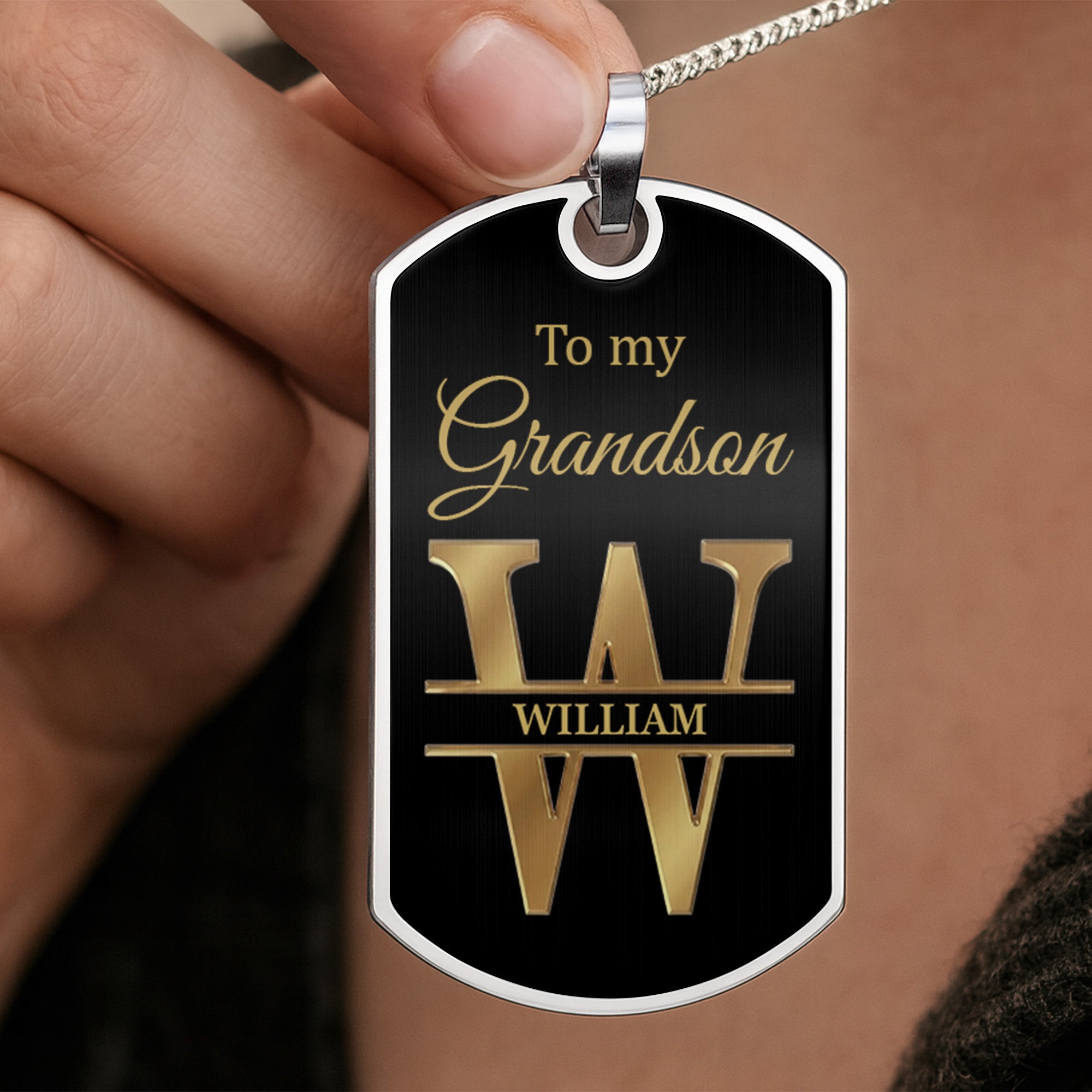 Personalized Dog Tag Necklace Custom Initials for Grandson