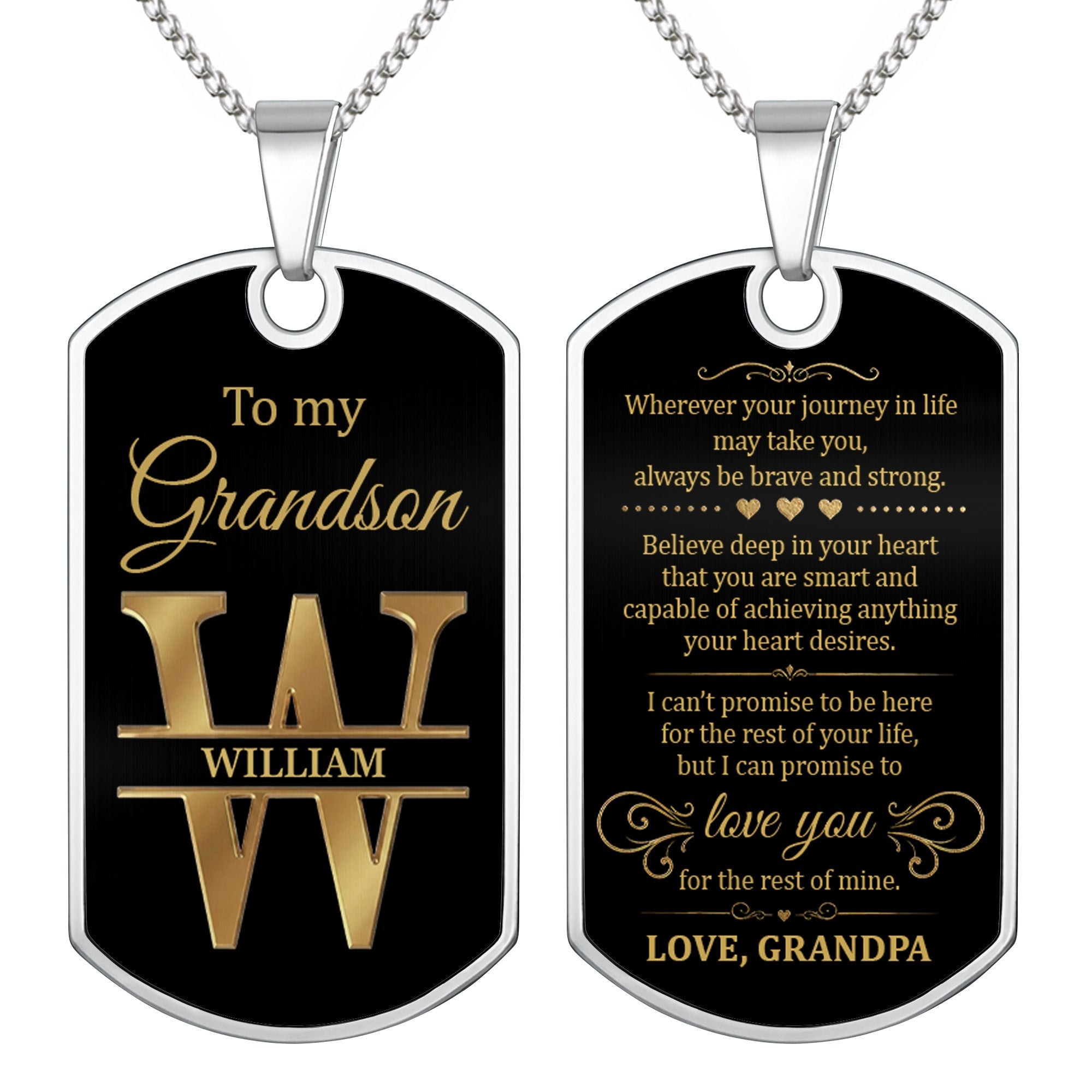 Personalized Dog Tag Necklace Custom Initials for Grandson