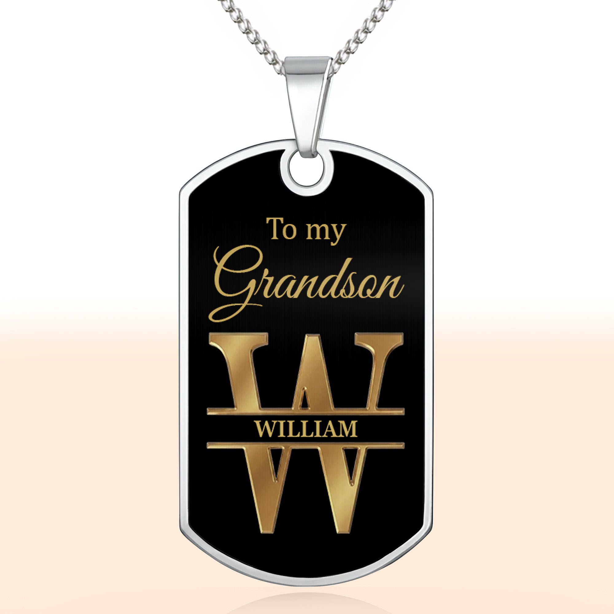 Personalized Dog Tag Necklace Custom Initials for Grandson