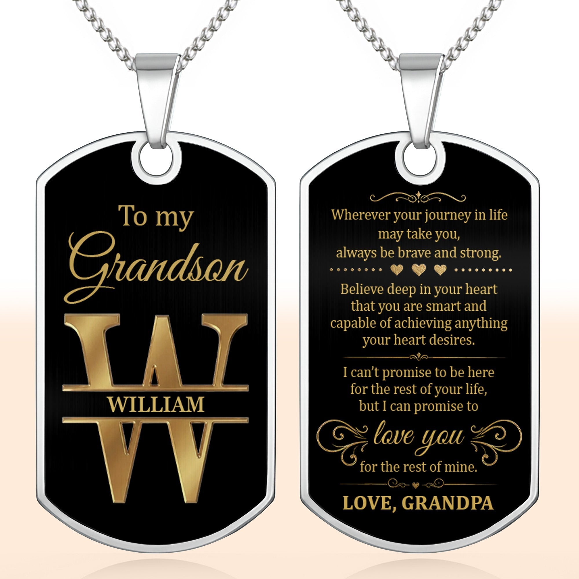 Personalized Dog Tag Necklace Custom Initials for Grandson