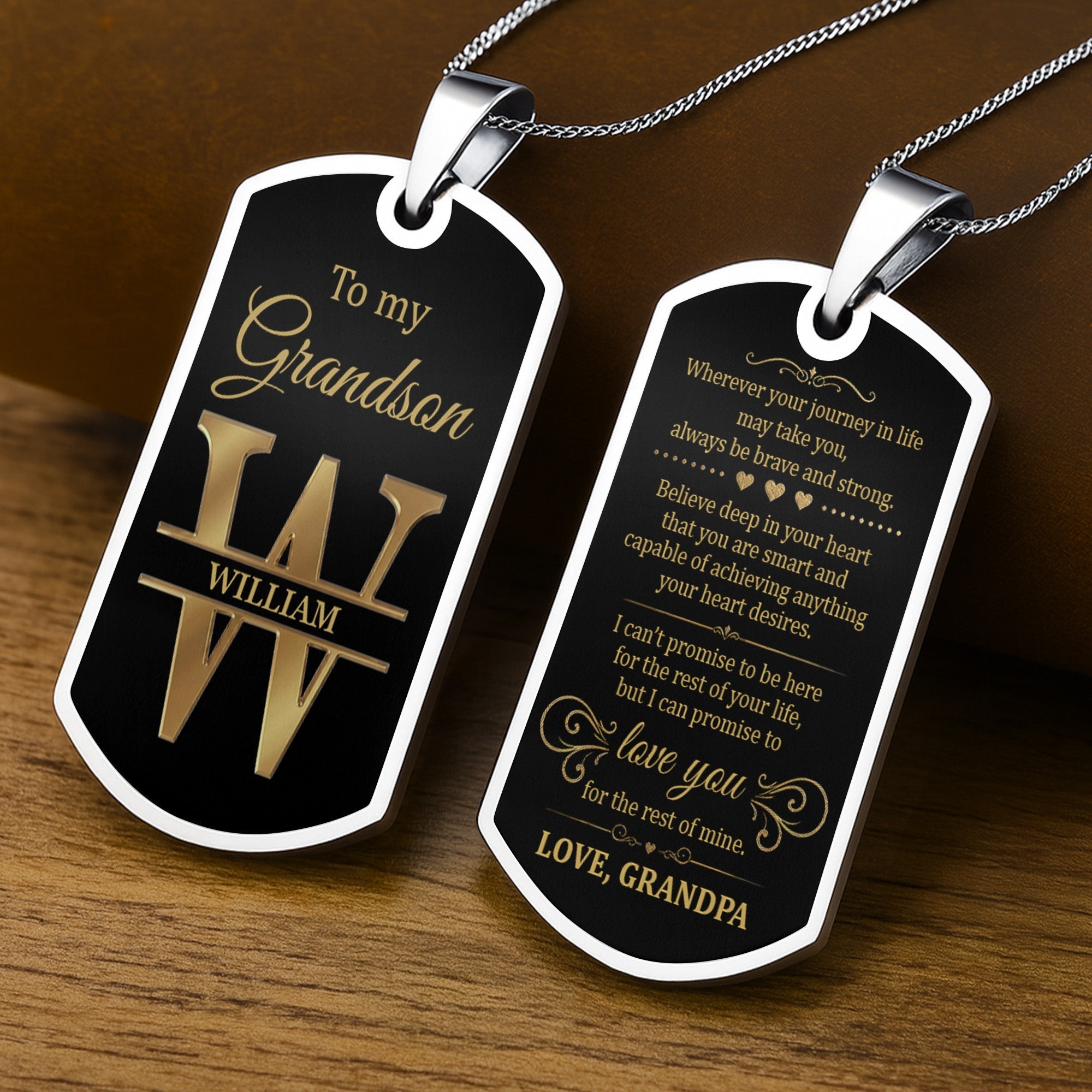 Personalized Dog Tag Necklace Custom Initials for Grandson