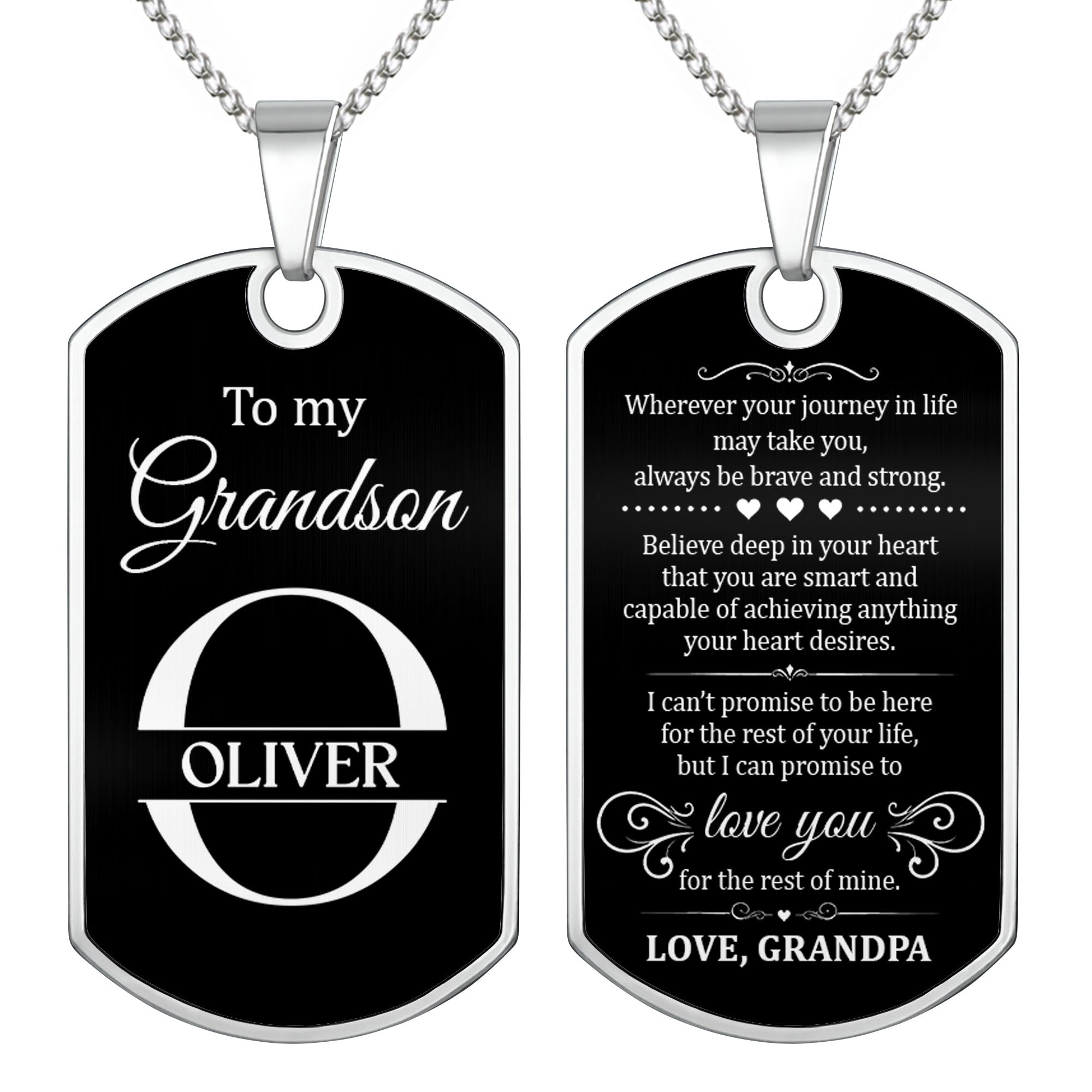 Personalized Stainless Steel Dog Tag Necklace for Grandson