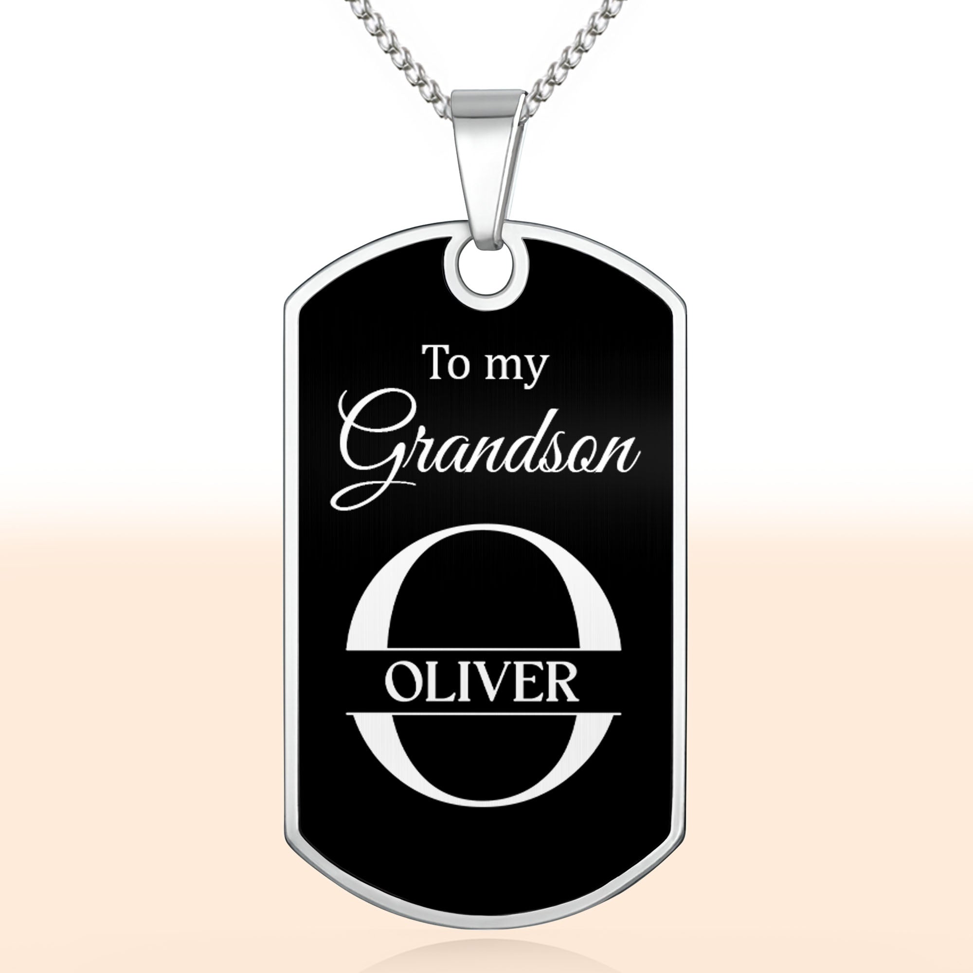 Personalized Stainless Steel Dog Tag Necklace for Grandson