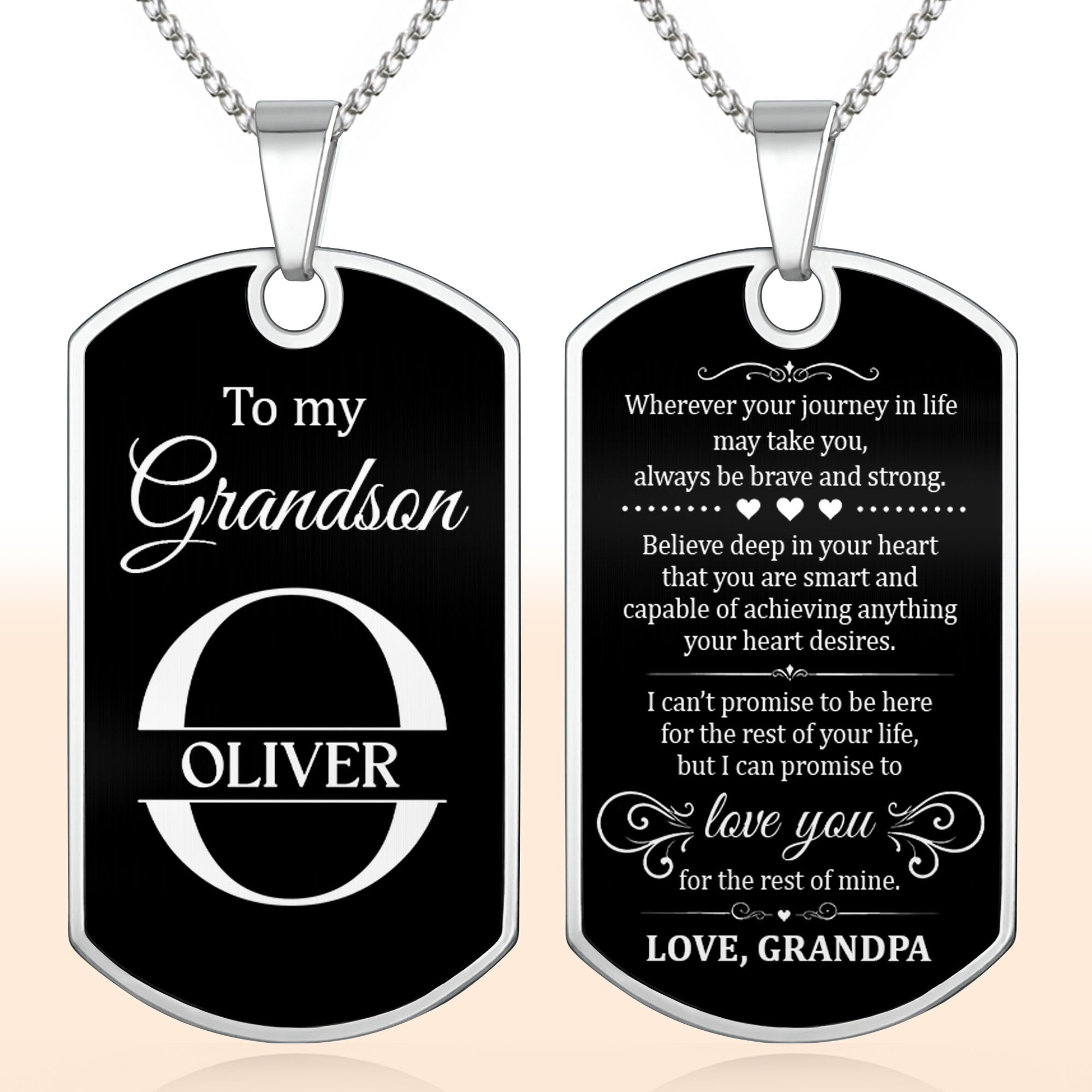 Personalized Stainless Steel Dog Tag Necklace for Grandson