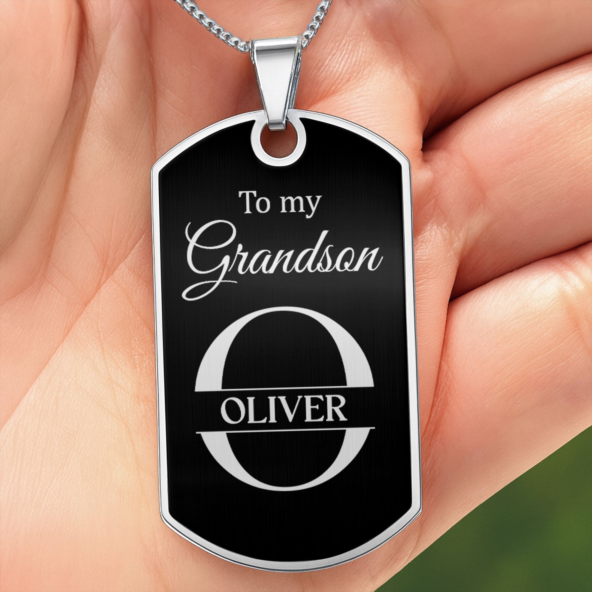 Personalized Stainless Steel Dog Tag Necklace for Grandson