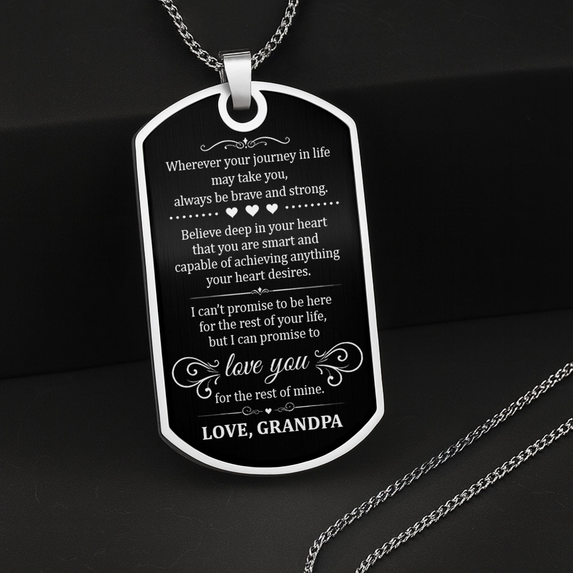 Personalized Stainless Steel Dog Tag Necklace for Grandson