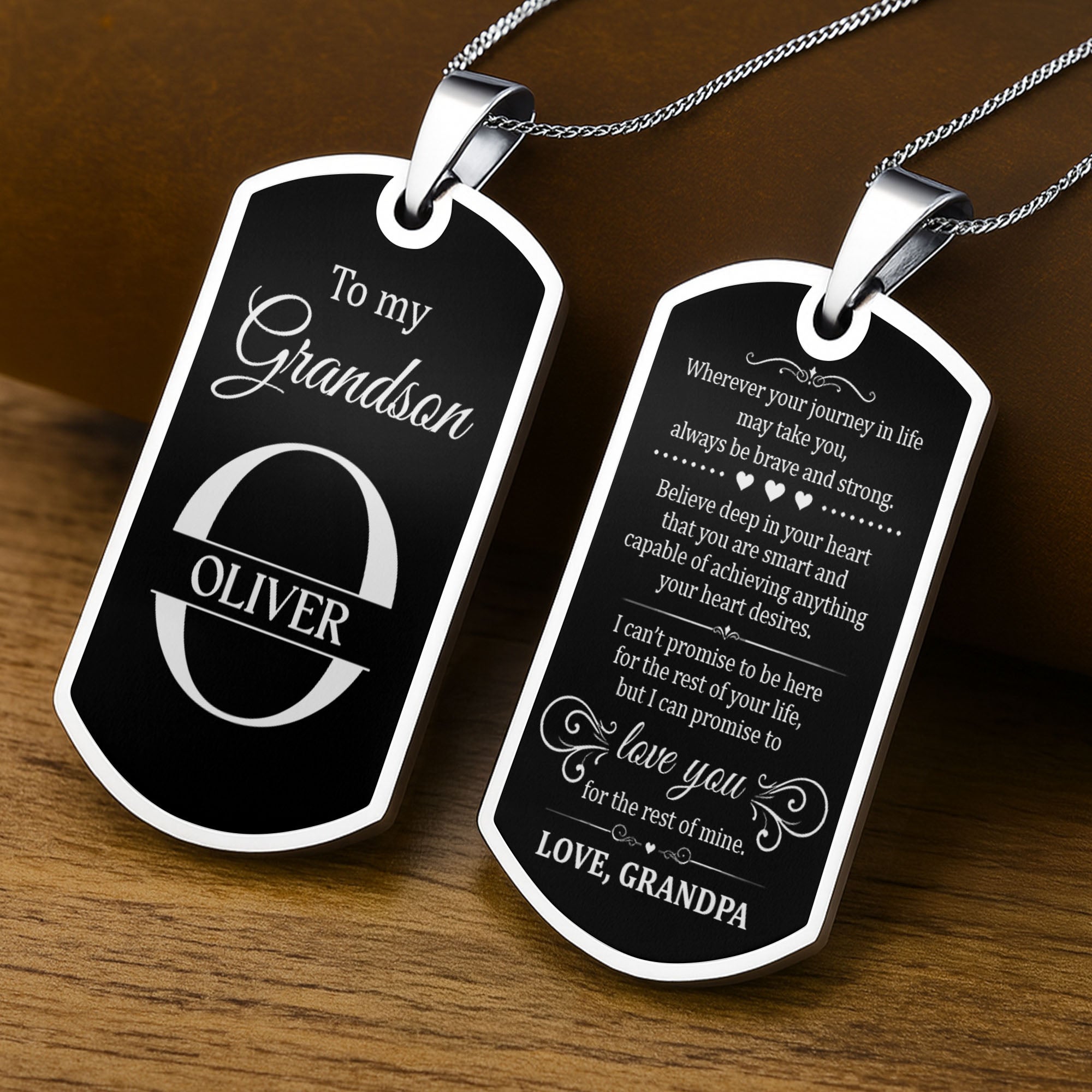 Personalized Stainless Steel Dog Tag Necklace for Grandson