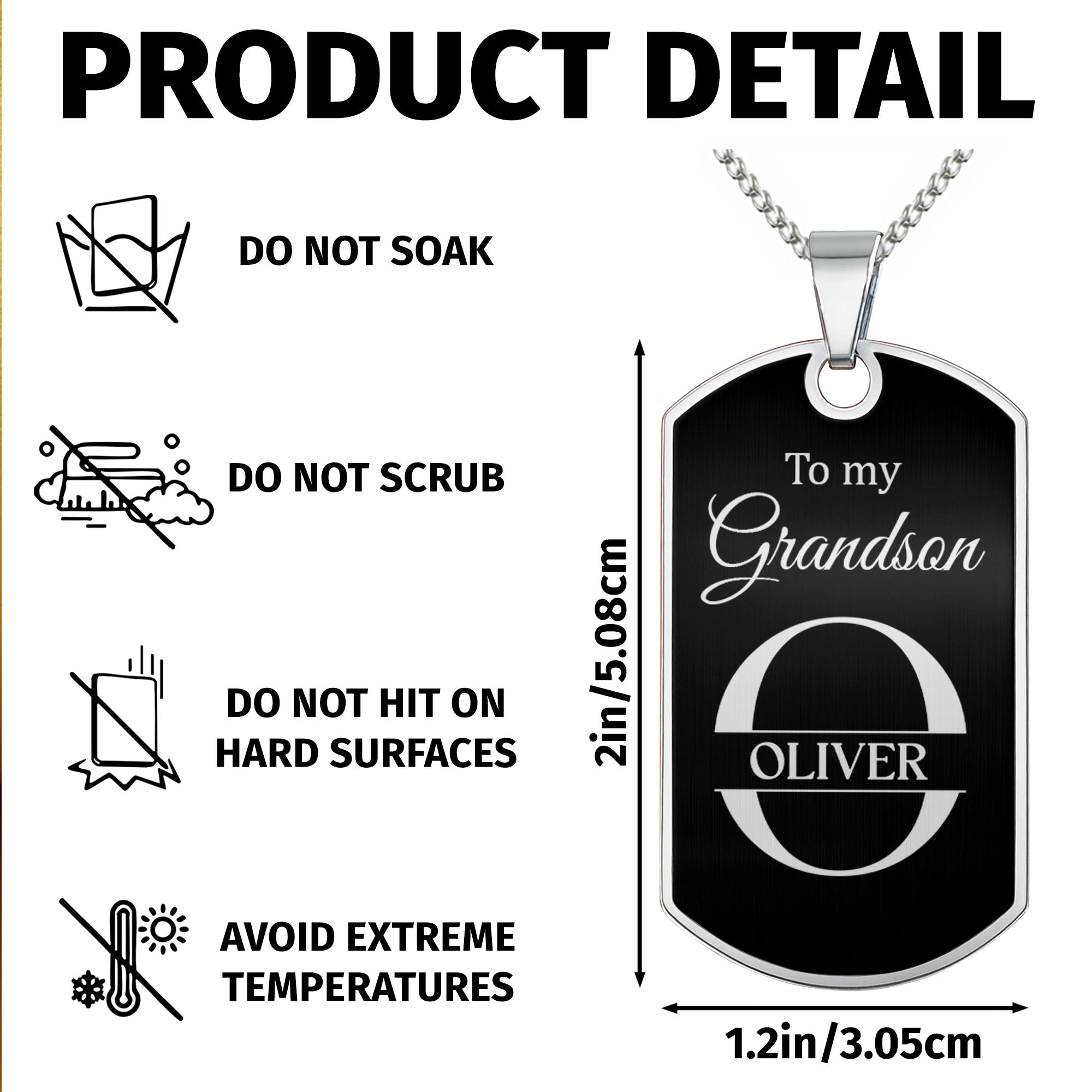 Personalized Stainless Steel Dog Tag Necklace for Grandson