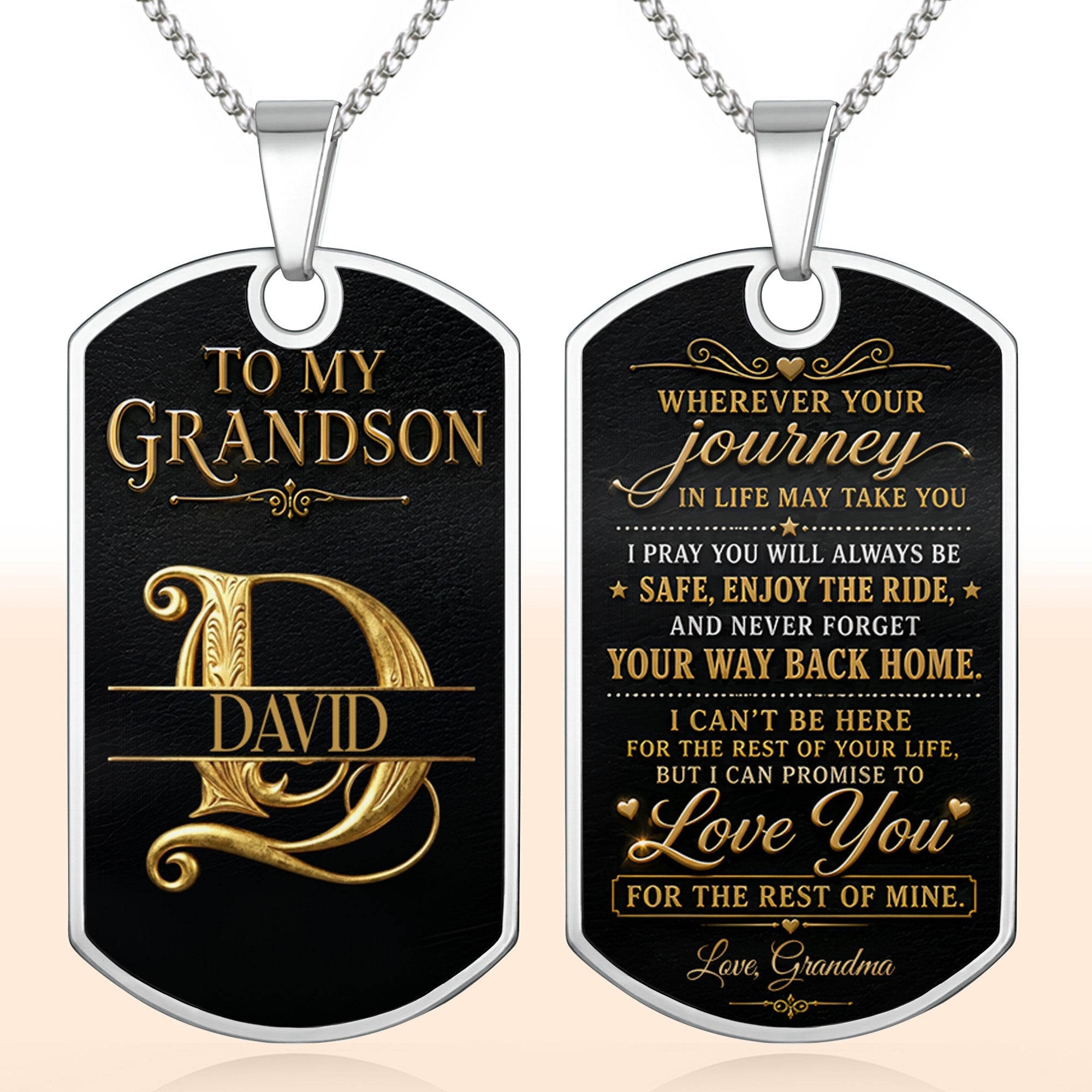 Custom Gold Letter Dog Tag Necklace Personalized for Grandson
