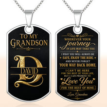 Load image into Gallery viewer, Custom Gold Letter Dog Tag Necklace Personalized for Grandson
