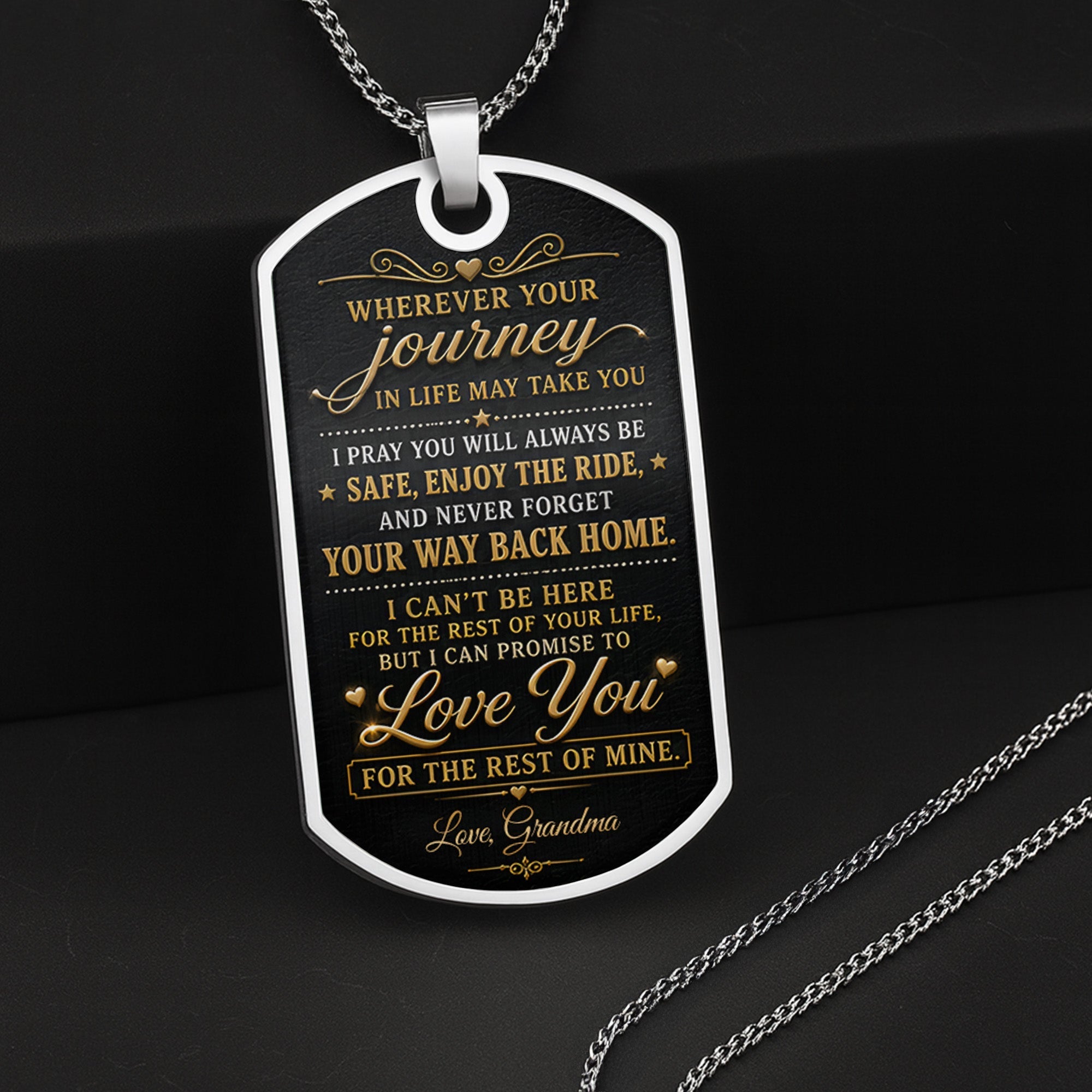 Custom Gold Letter Dog Tag Necklace Personalized for Grandson