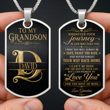 Load image into Gallery viewer, Custom Gold Letter Dog Tag Necklace Personalized for Grandson
