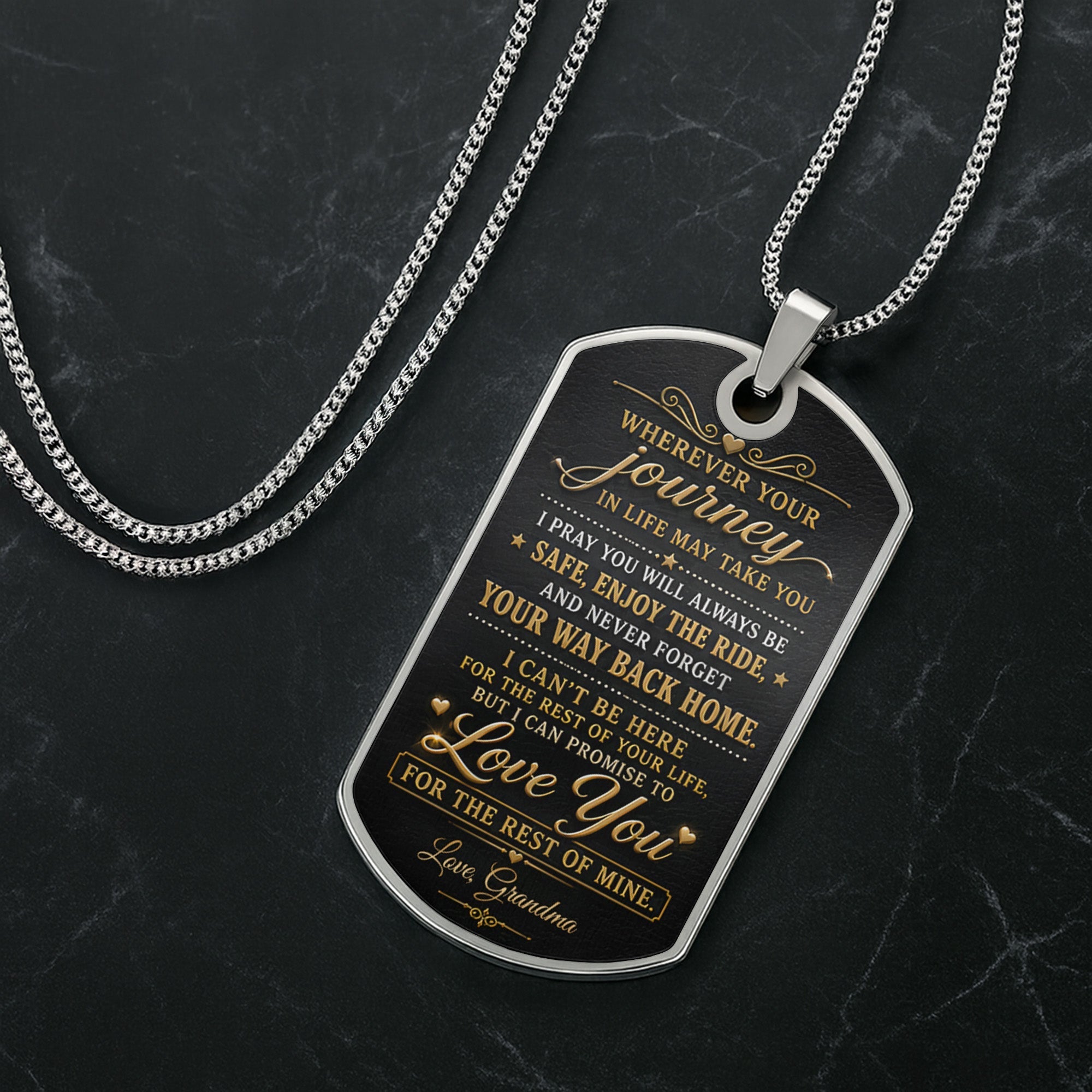 Custom Gold Letter Dog Tag Necklace Personalized for Grandson