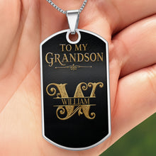 Load image into Gallery viewer, Custom Gold Letter Dog Tag Necklace Personalized for Grandson
